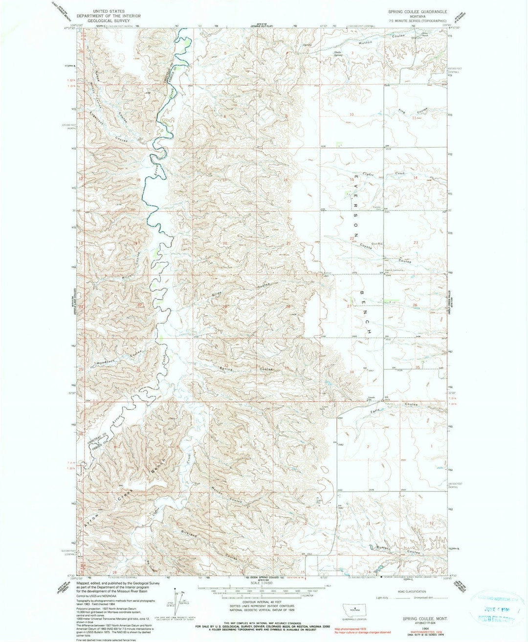 1964 Spring Coulee, MT - Montana - USGS Topographic Map