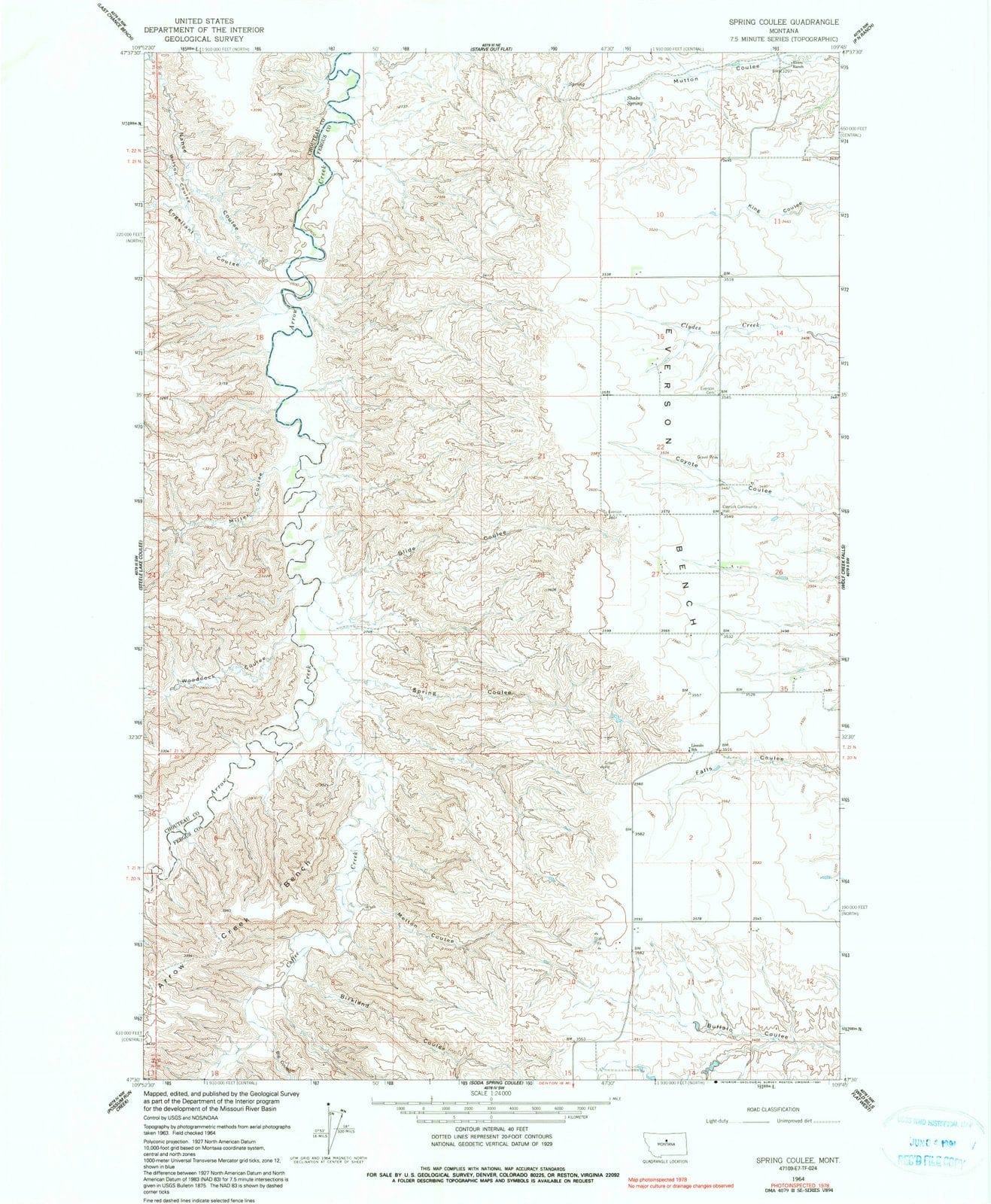 1964 Spring Coulee, MT - Montana - USGS Topographic Map