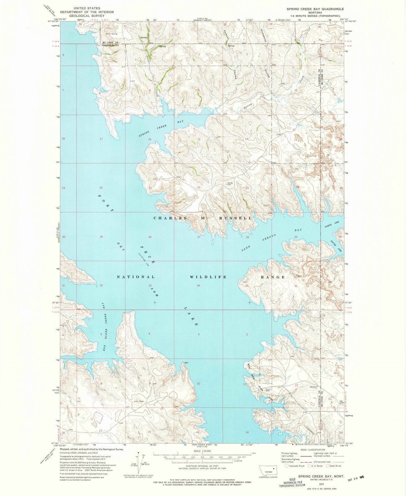 1972 Spring Creek Bay, MT - Montana - USGS Topographic Map