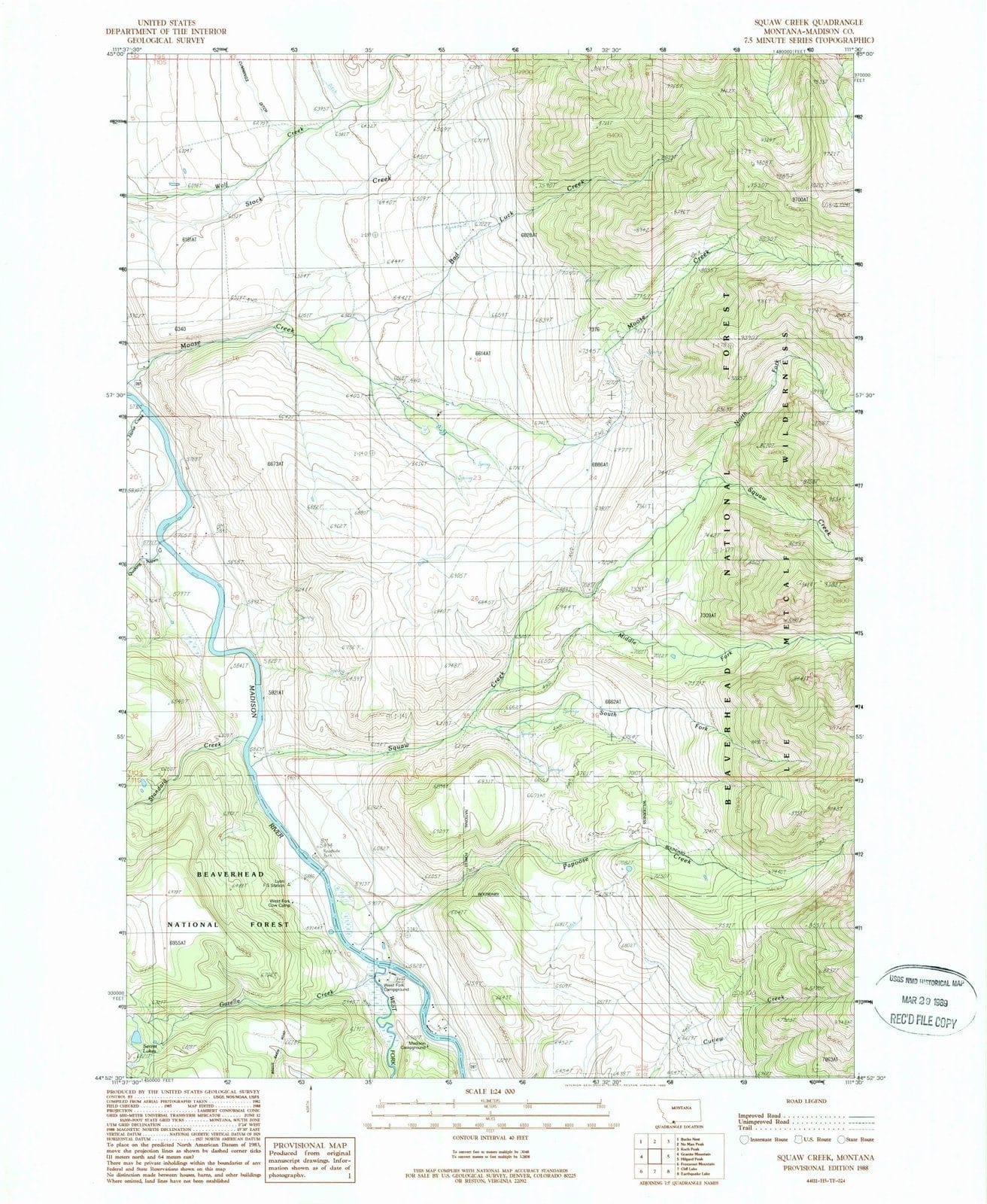 1988 Squaw Creek, MT - Montana - USGS Topographic Map