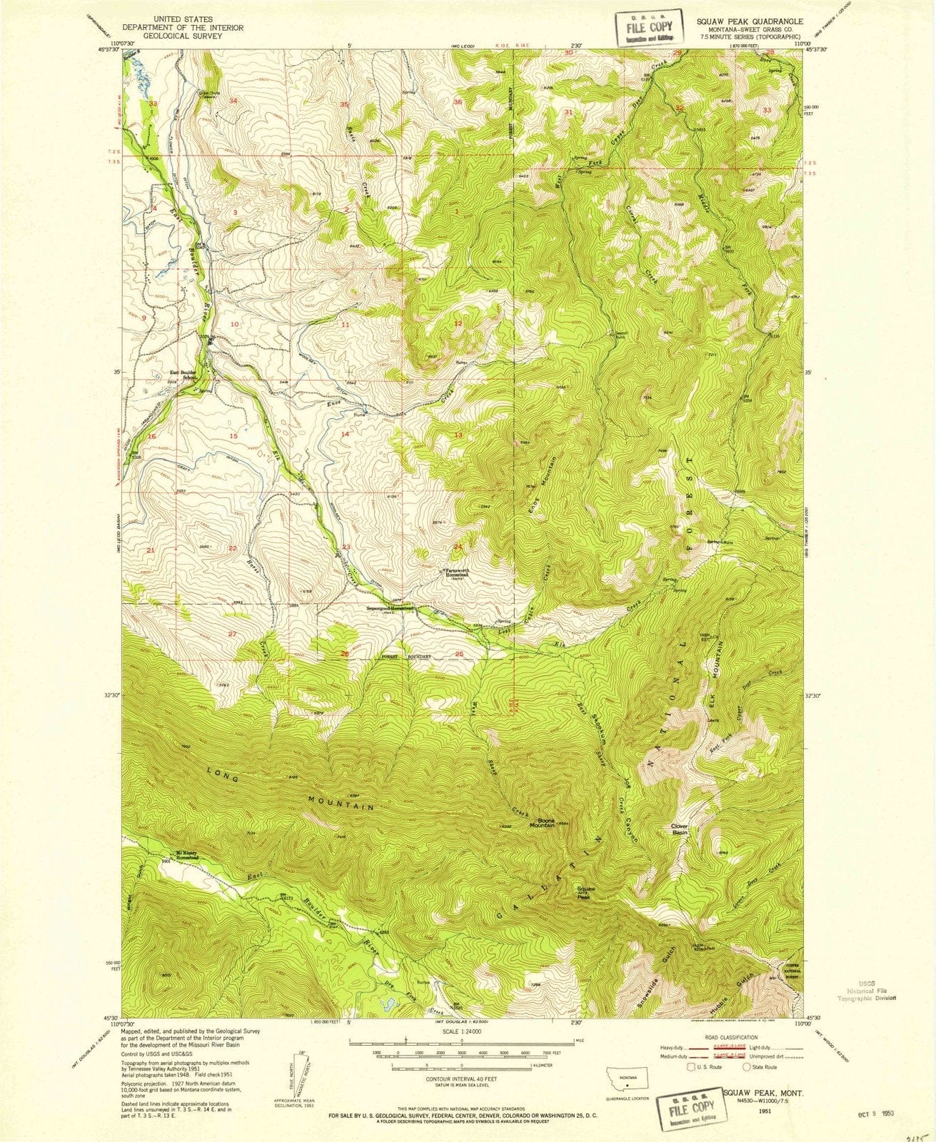 1951 Squaw Peak, MT - Montana - USGS Topographic Map