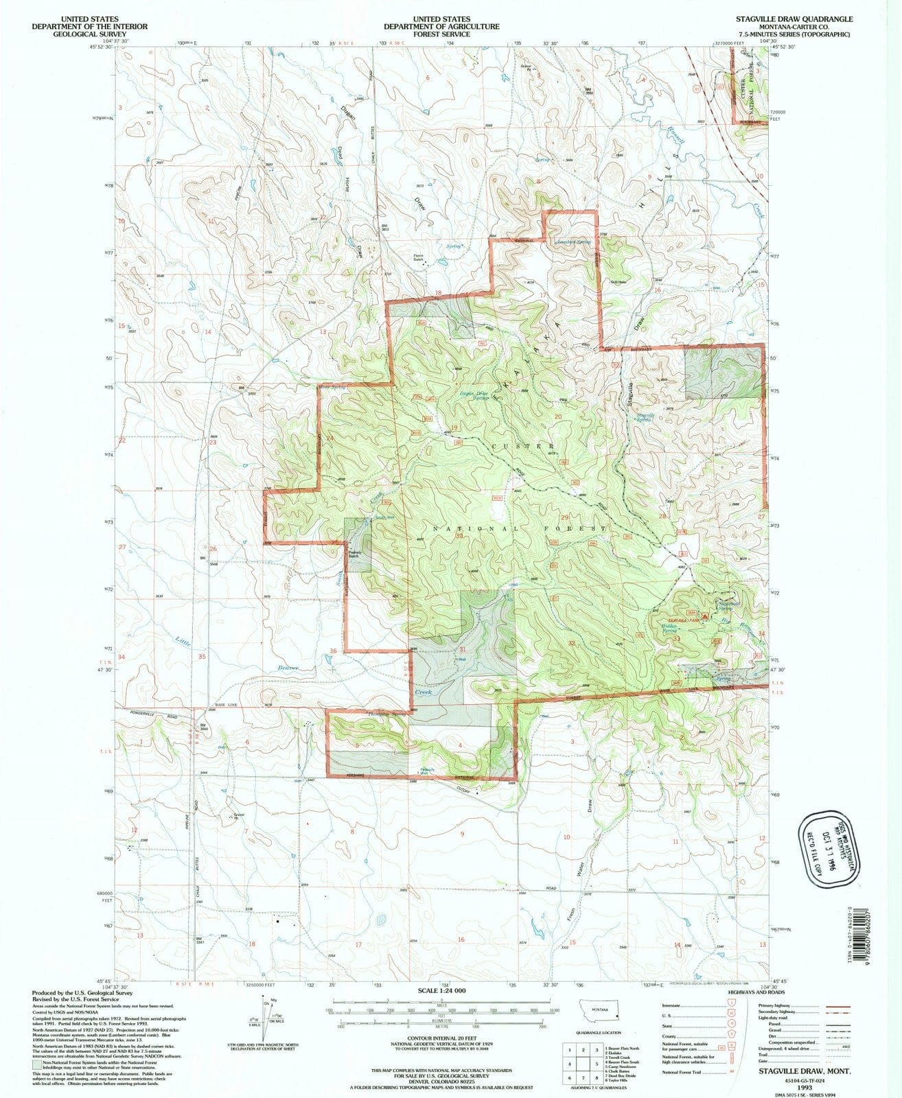 1993 Stagvilleraw, MT - Montana - USGS Topographic Map