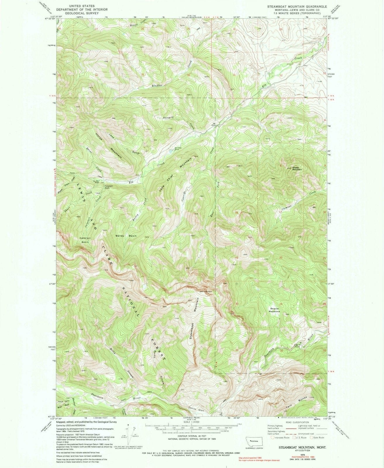1970 Steamboat Mountain, MT - Montana - USGS Topographic Map
