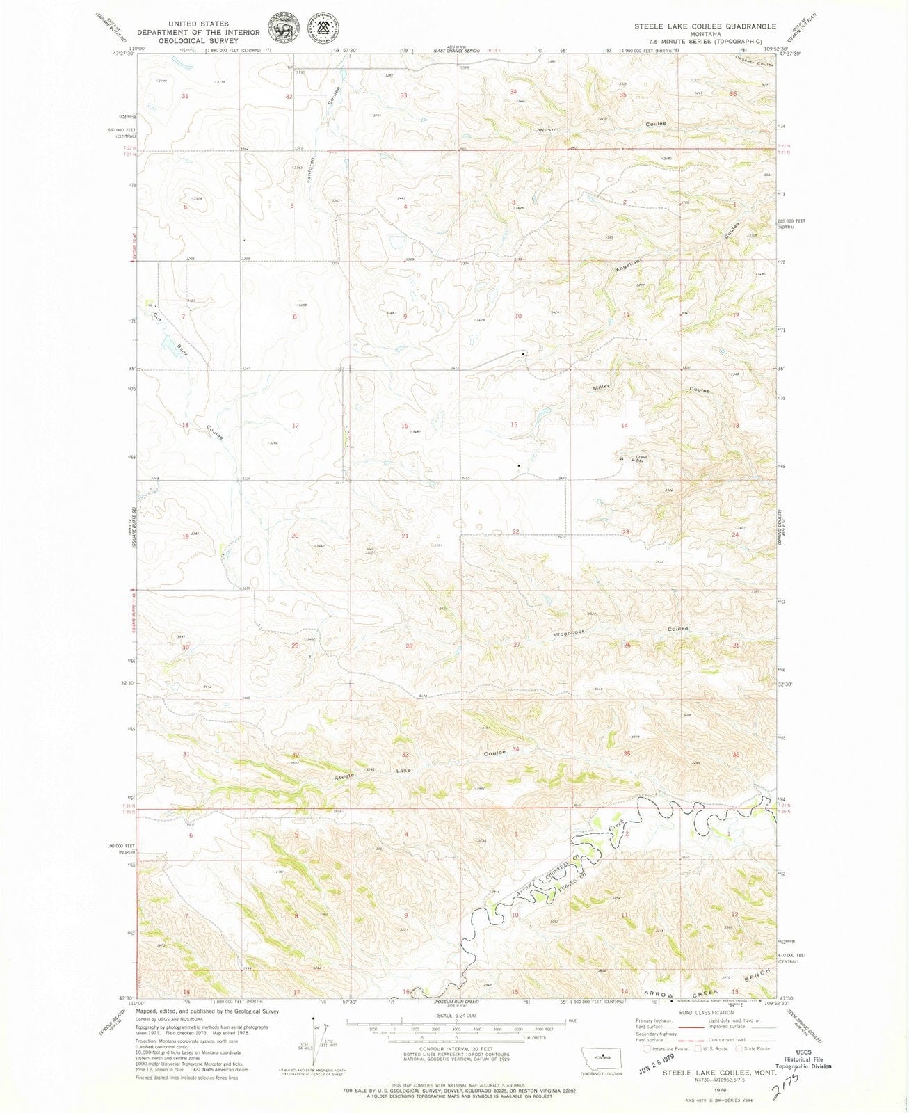 1978 Steele Lake Coulee, MT - Montana - USGS Topographic Map
