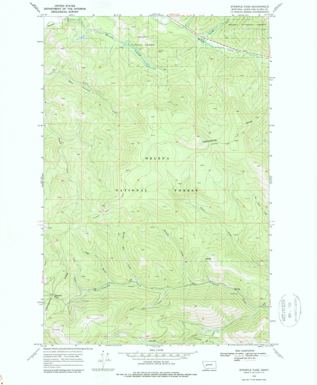 1968 Stemple Pass, MT - Montana - USGS Topographic Map