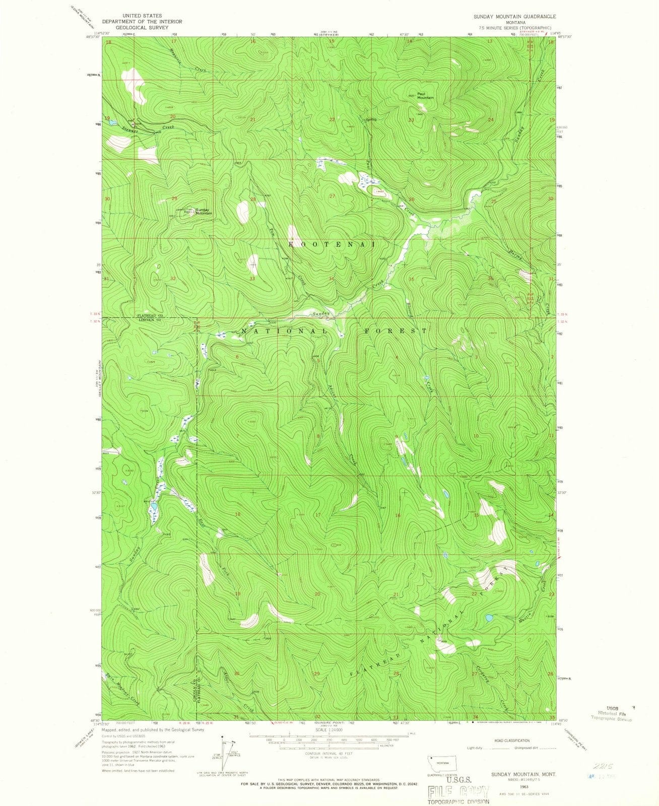 1963 Sunday Mountain, MT - Montana - USGS Topographic Map