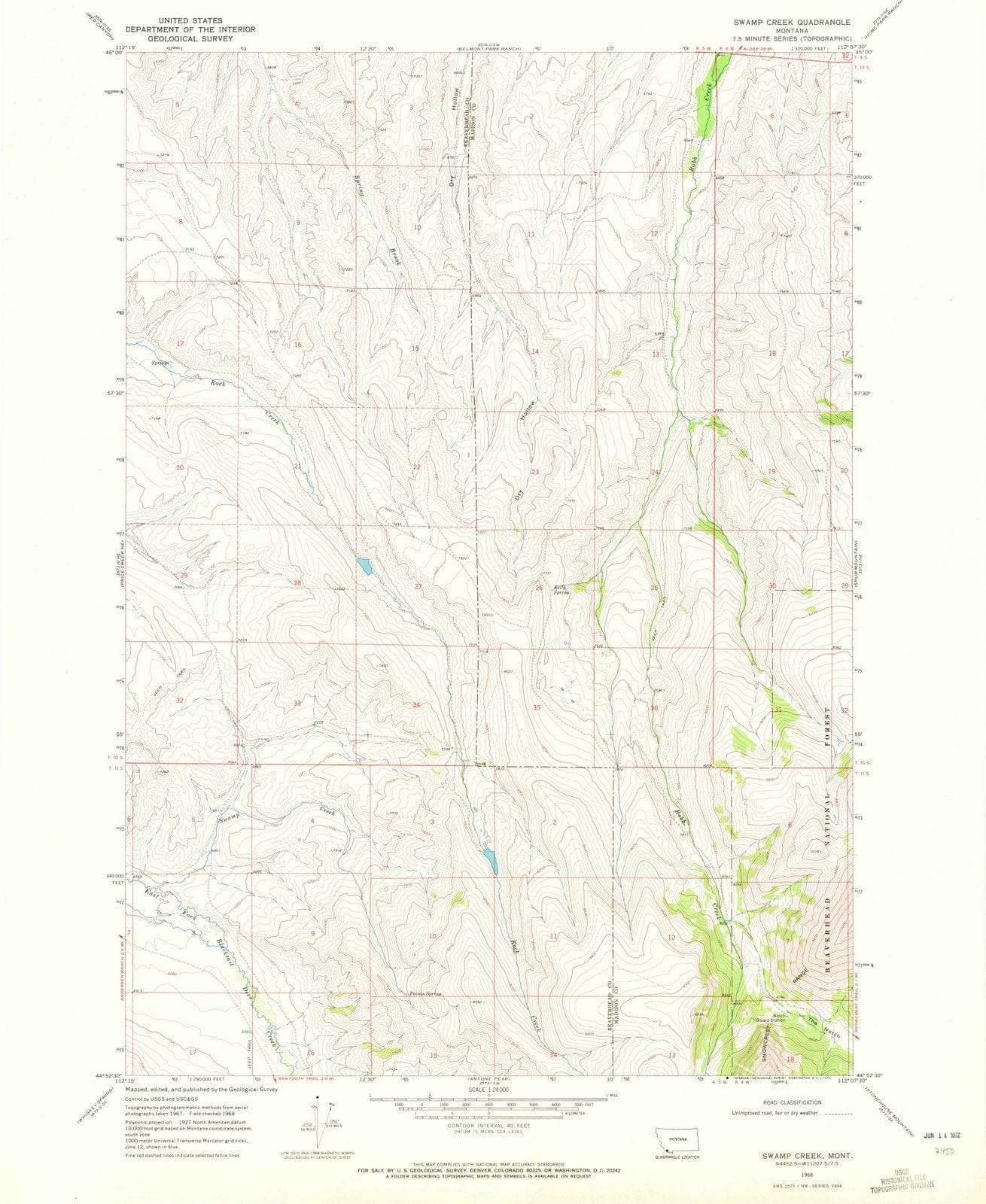 1968 Swamp Creek, MT - Montana - USGS Topographic Map