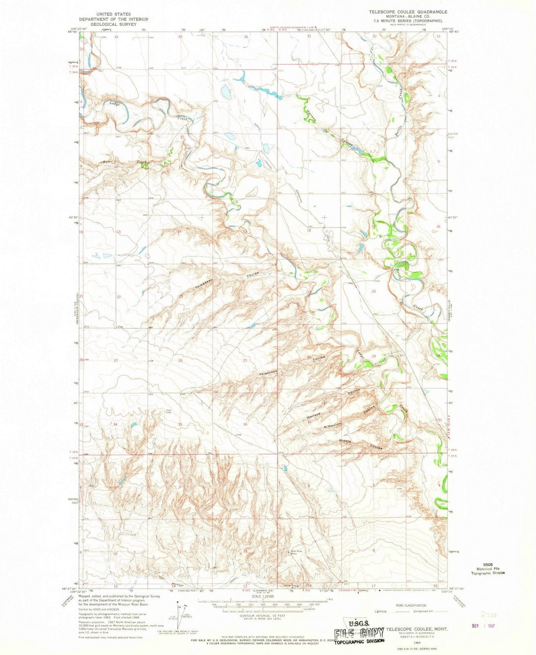 1964 Telescope Coulee, MT - Montana - USGS Topographic Map