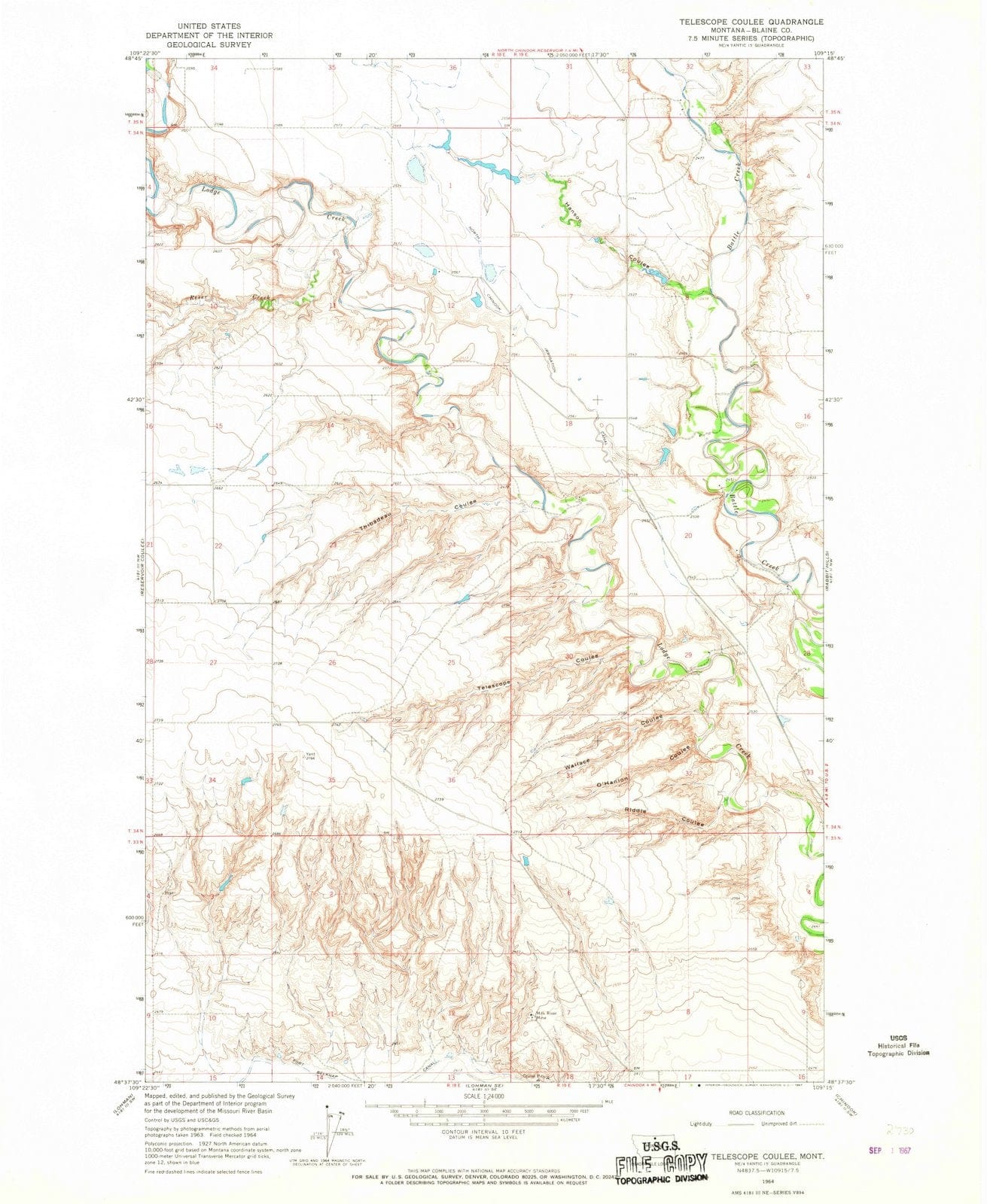 1964 Telescope Coulee, MT - Montana - USGS Topographic Map