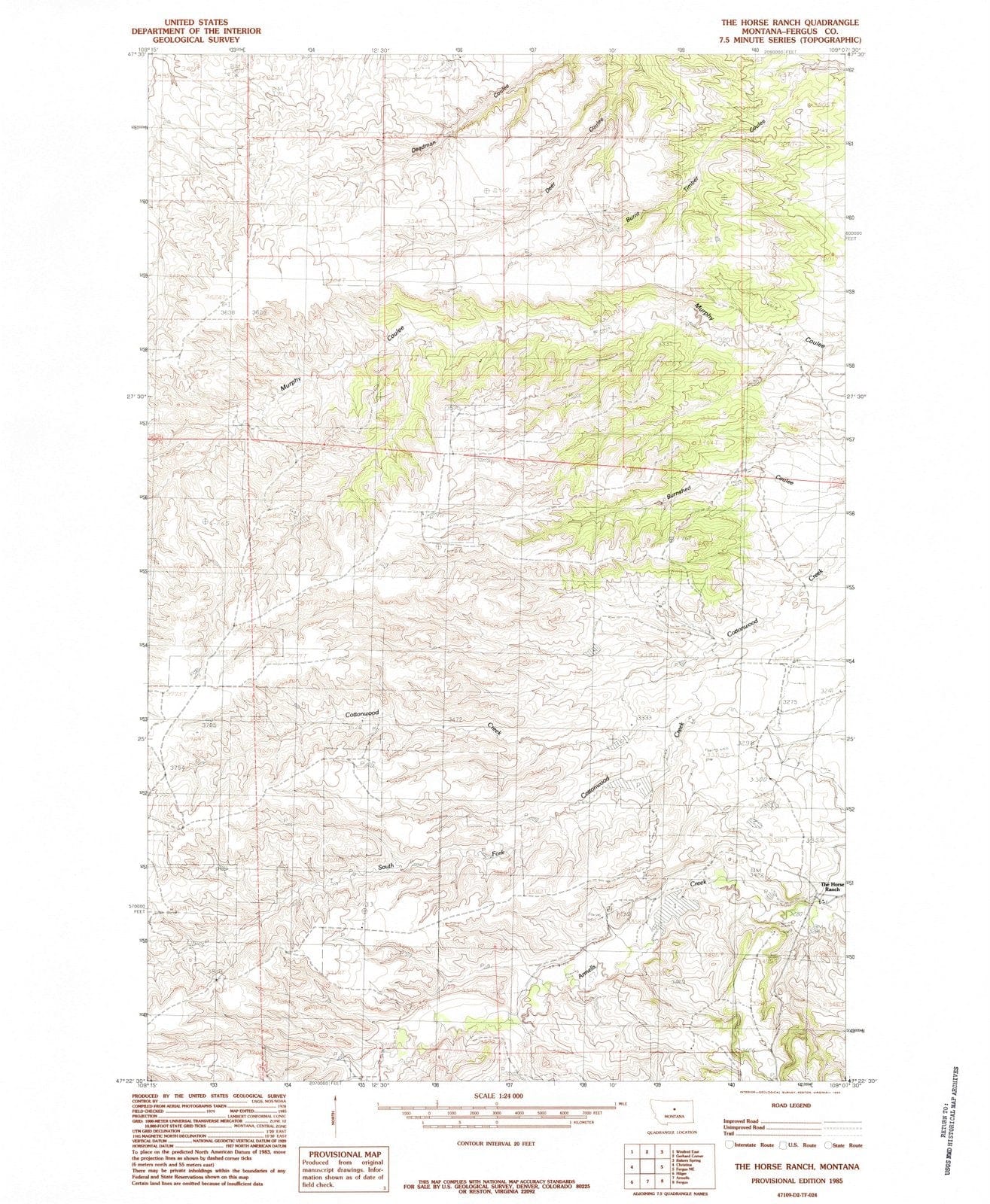 1985 The Horse Ranch, MT - Montana - USGS Topographic Map