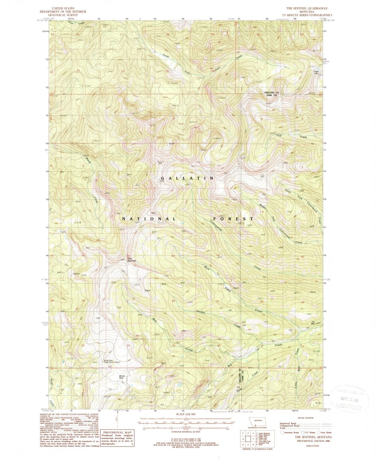 1988 Thentinel, MT - Montana - USGS Topographic Map