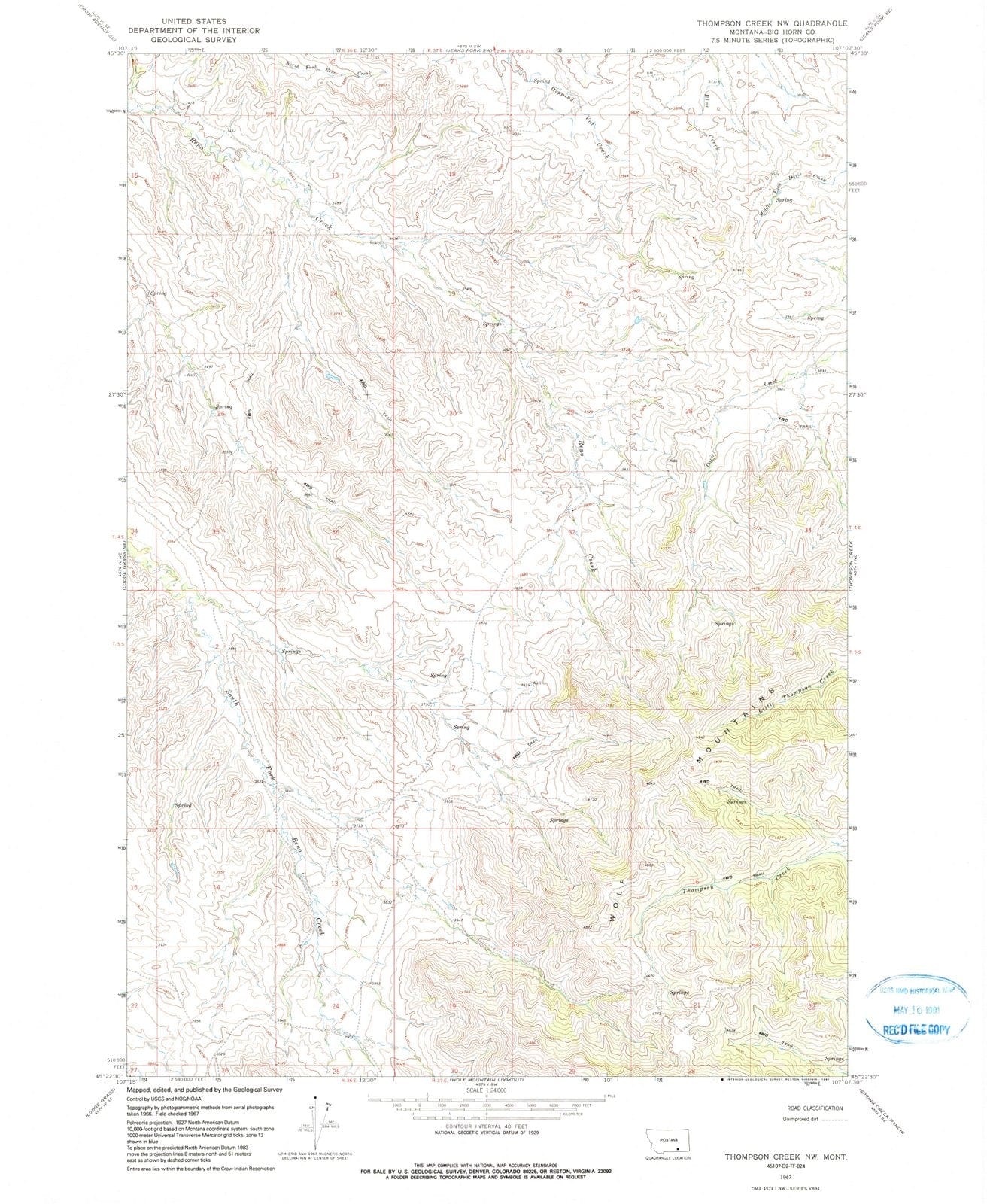1967 Thompson Creek, MT - Montana - USGS Topographic Map