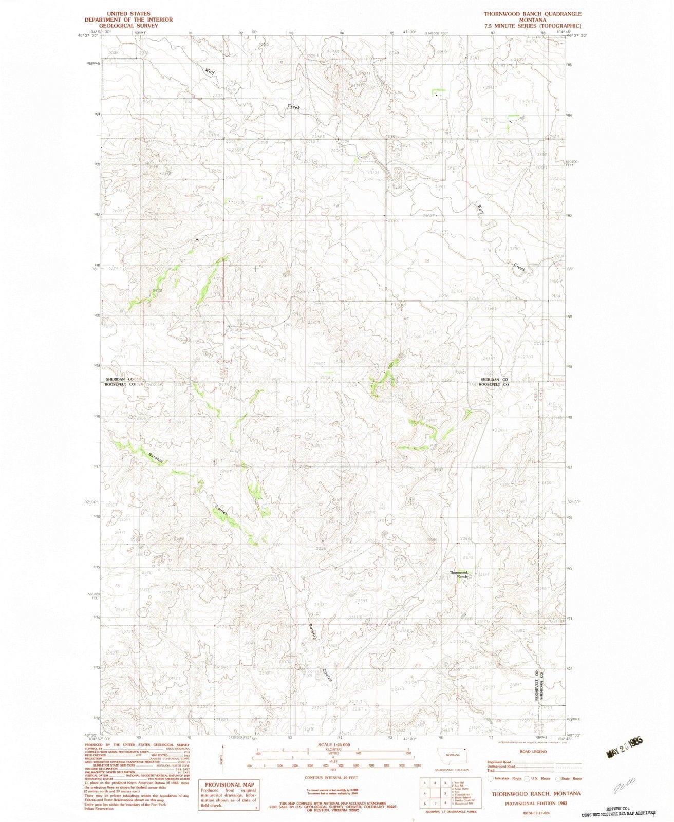 1983 Thornwood Ranch, MT - Montana - USGS Topographic Map