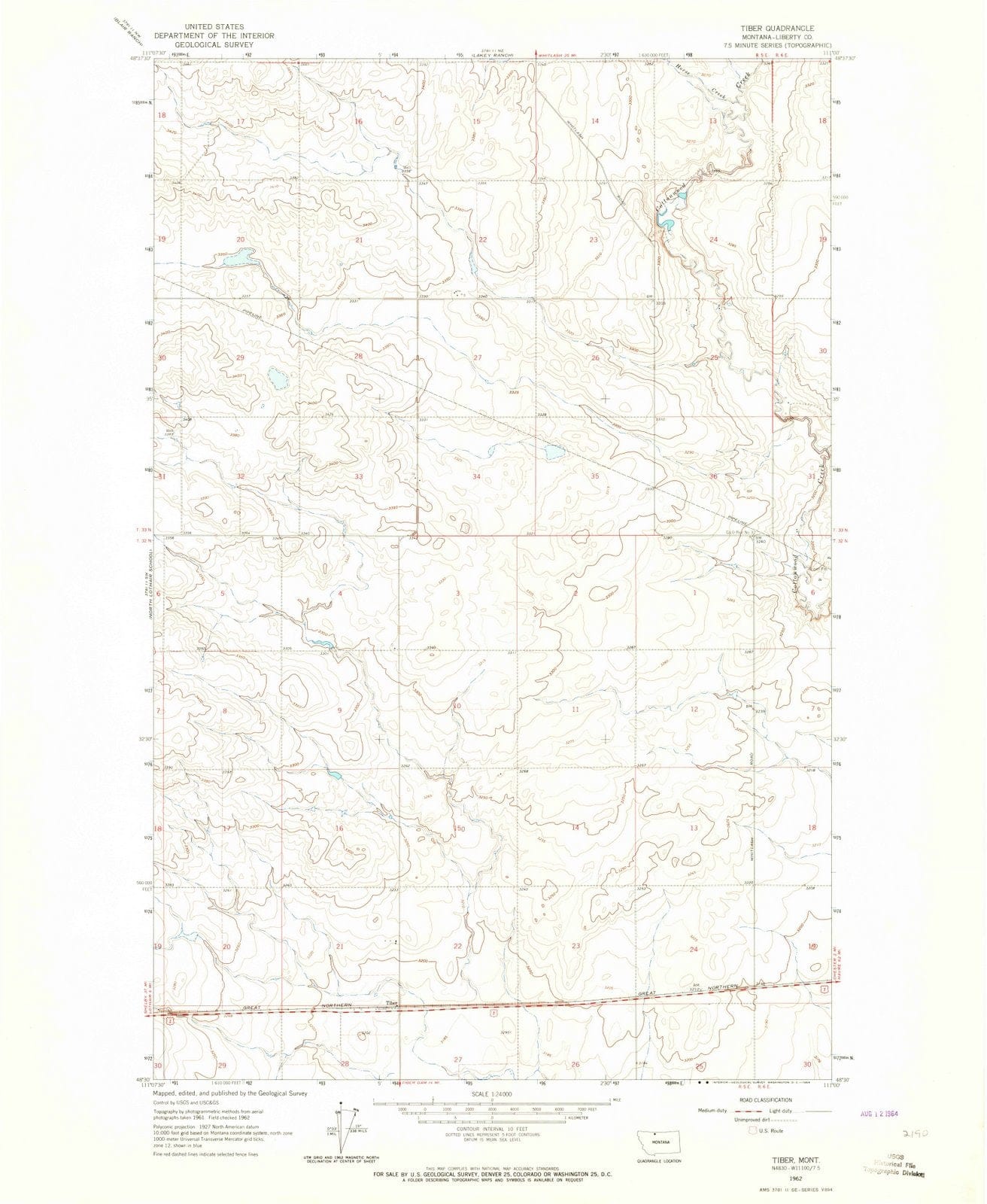 1962 Tiber, MT - Montana - USGS Topographic Map