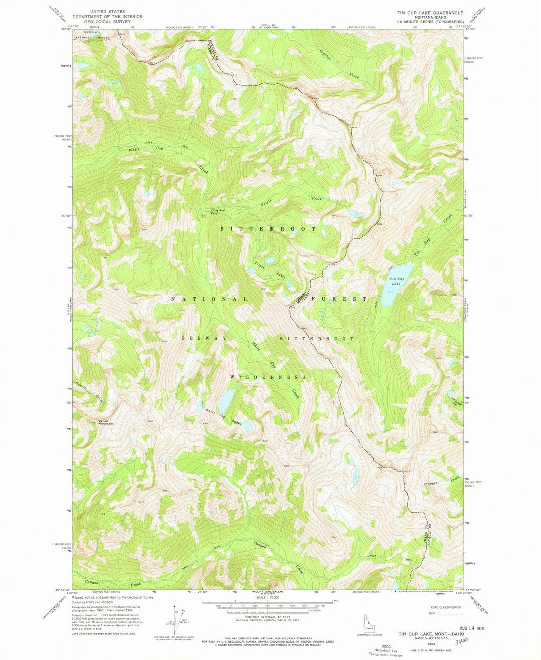 1964 Tin Cup Lake, MT - Montana - USGS Topographic Map
