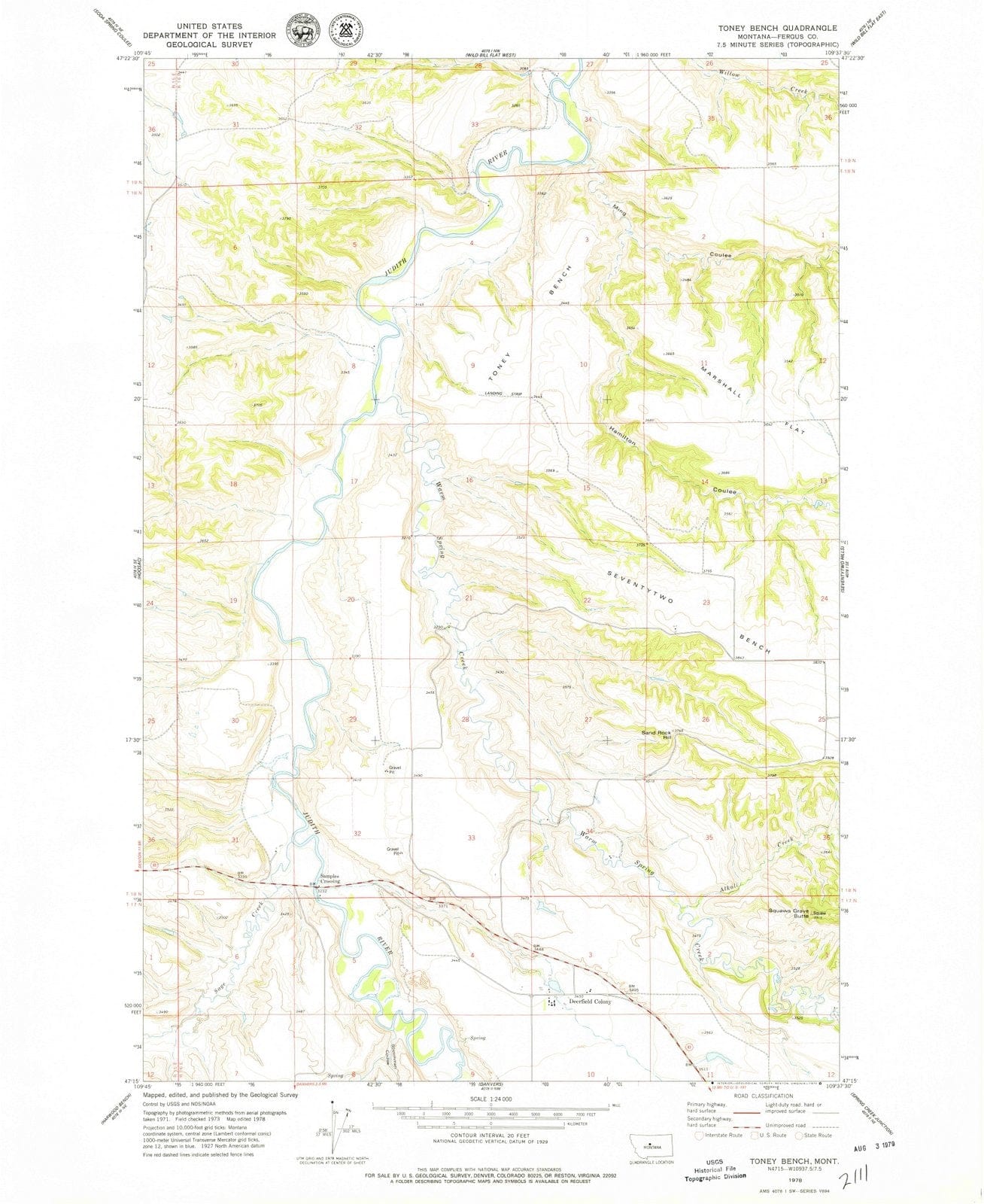 1978 Toney Bench, MT - Montana - USGS Topographic Map