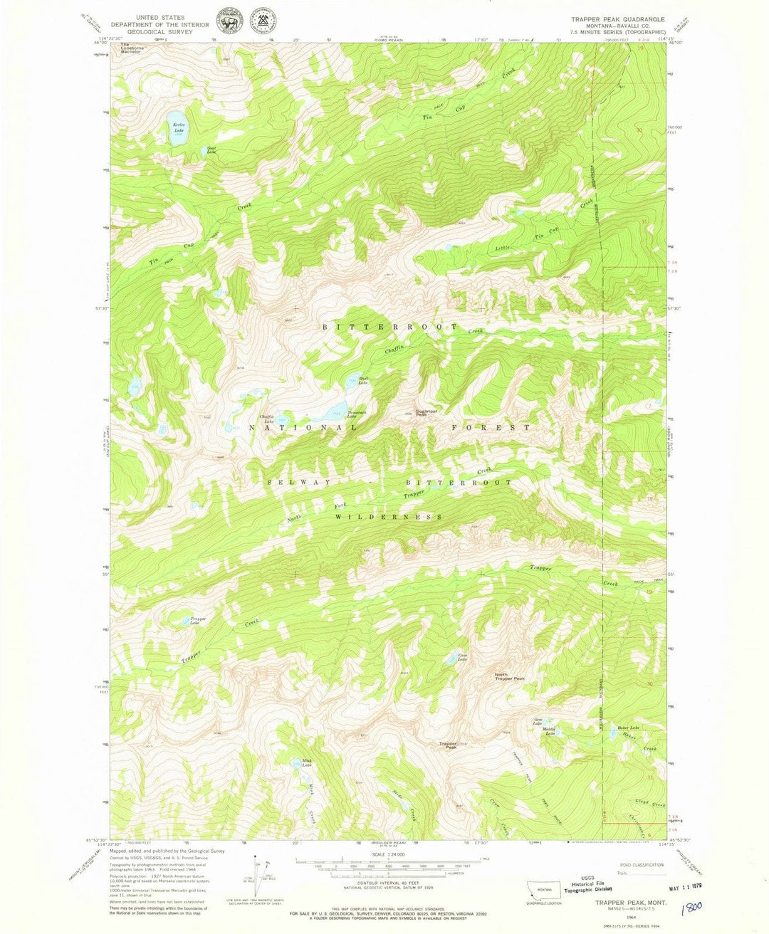 1964 Trapper Peak, MT - Montana - USGS Topographic Map