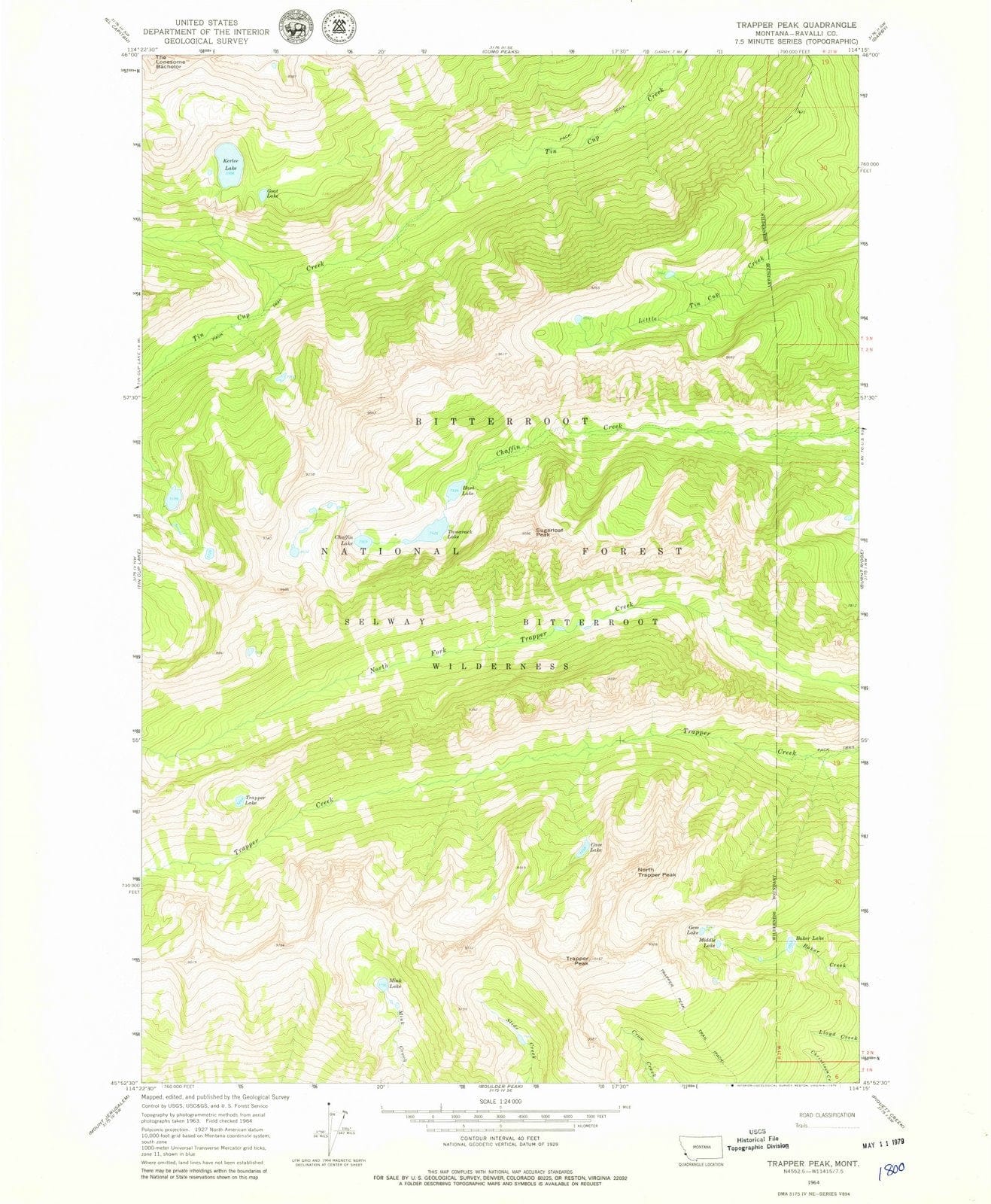 1964 Trapper Peak, MT - Montana - USGS Topographic Map