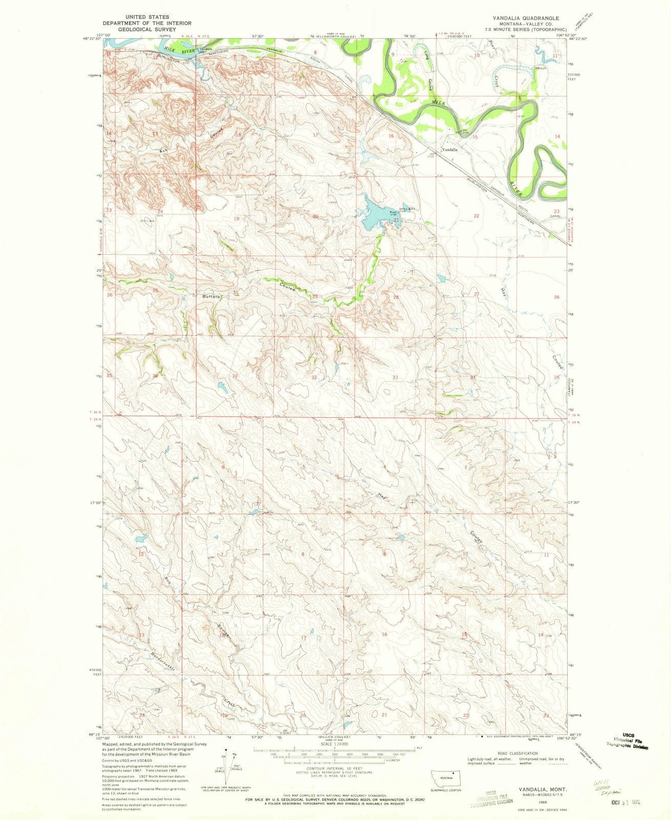 1969 Vandalia, MT - Montana - USGS Topographic Map