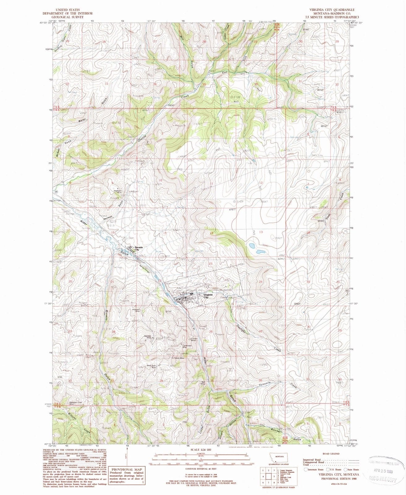 1988 Virginia City, MT - Montana - USGS Topographic Map