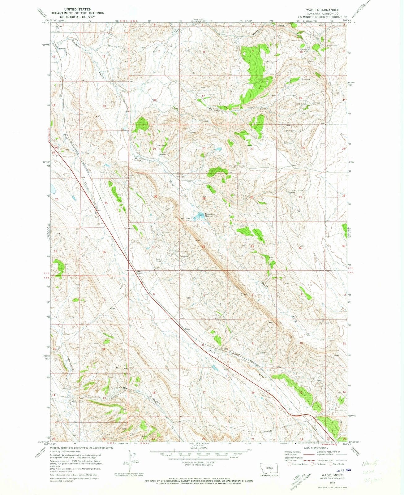 1969 Wade, MT - Montana - USGS Topographic Map