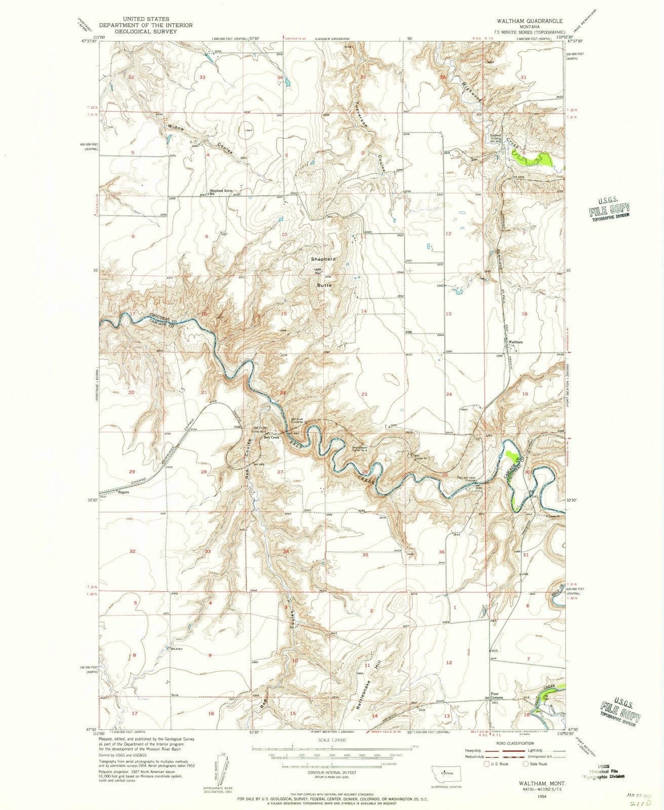 1954 Waltham, MT - Montana - USGS Topographic Map