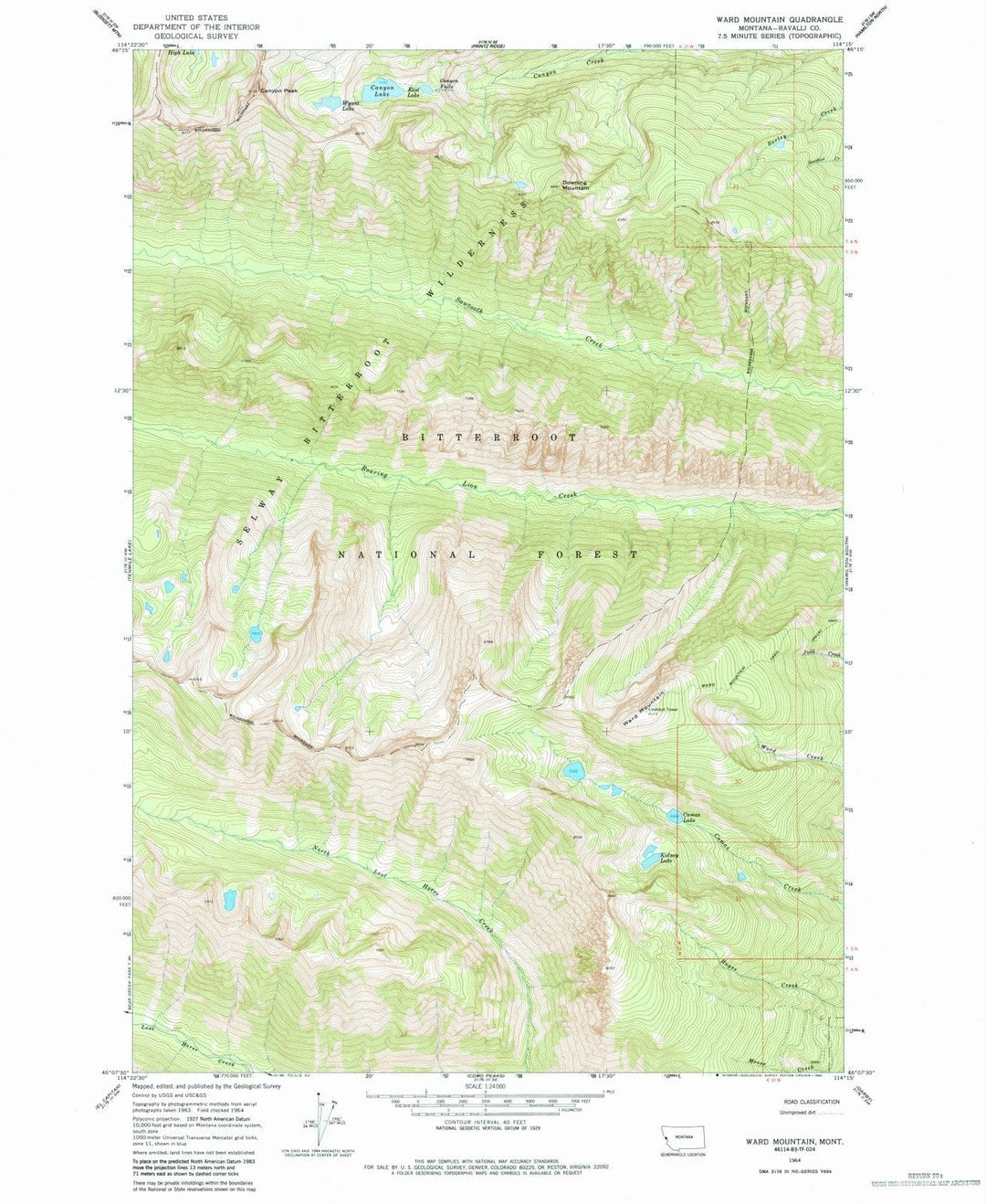1964 Ward Mountain, MT - Montana - USGS Topographic Map