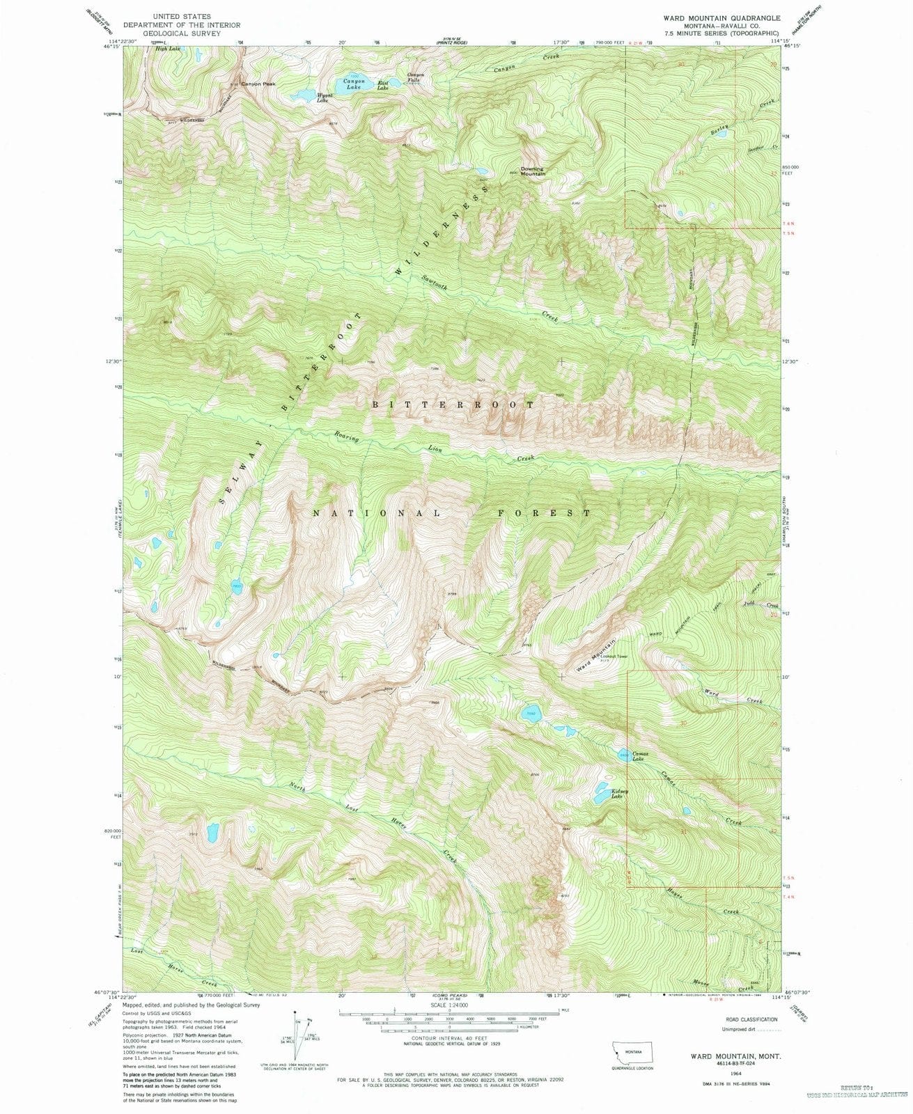 1964 Ward Mountain, MT - Montana - USGS Topographic Map