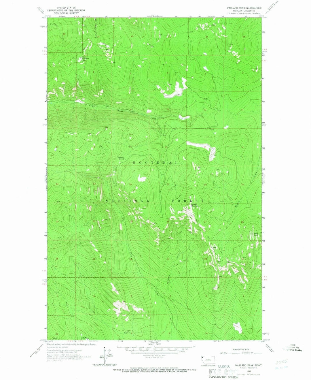 1963 Warland Peak, MT - Montana - USGS Topographic Map