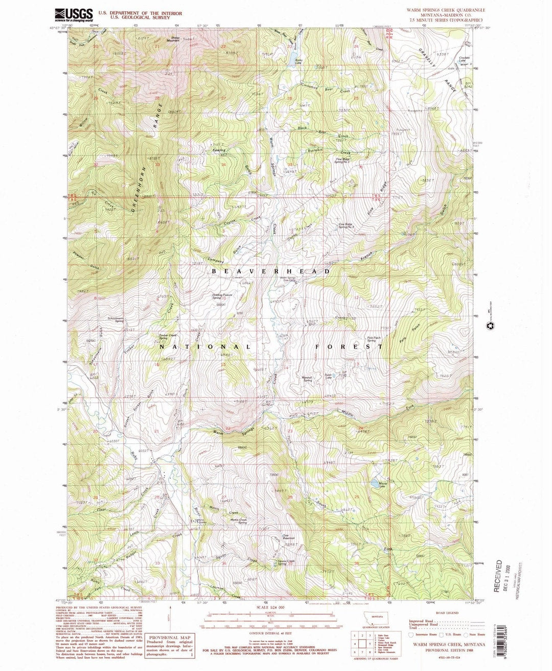 1988 Warm Springs Creek, MT - Montana - USGS Topographic Map