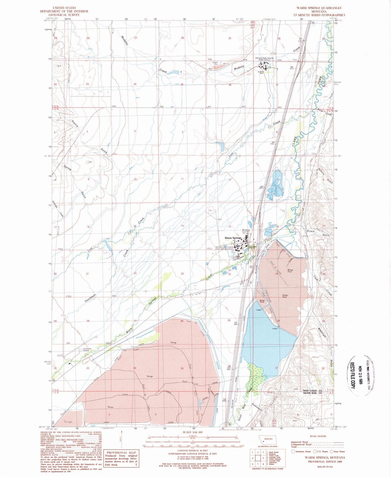 1989 Warm Springs, MT - Montana - USGS Topographic Map