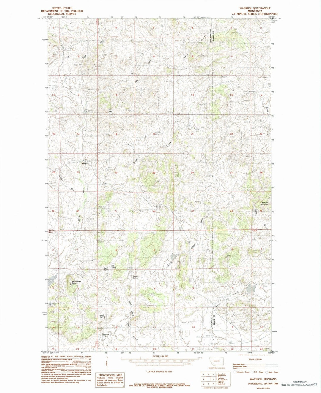1984 Warrick, MT - Montana - USGS Topographic Map