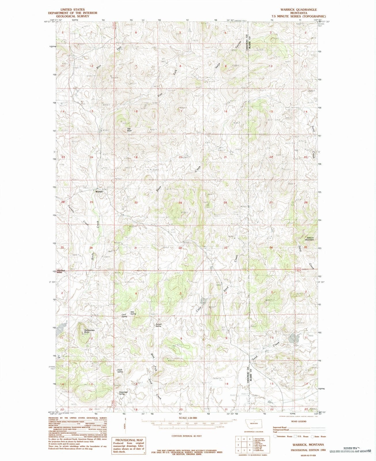 1984 Warrick, MT - Montana - USGS Topographic Map