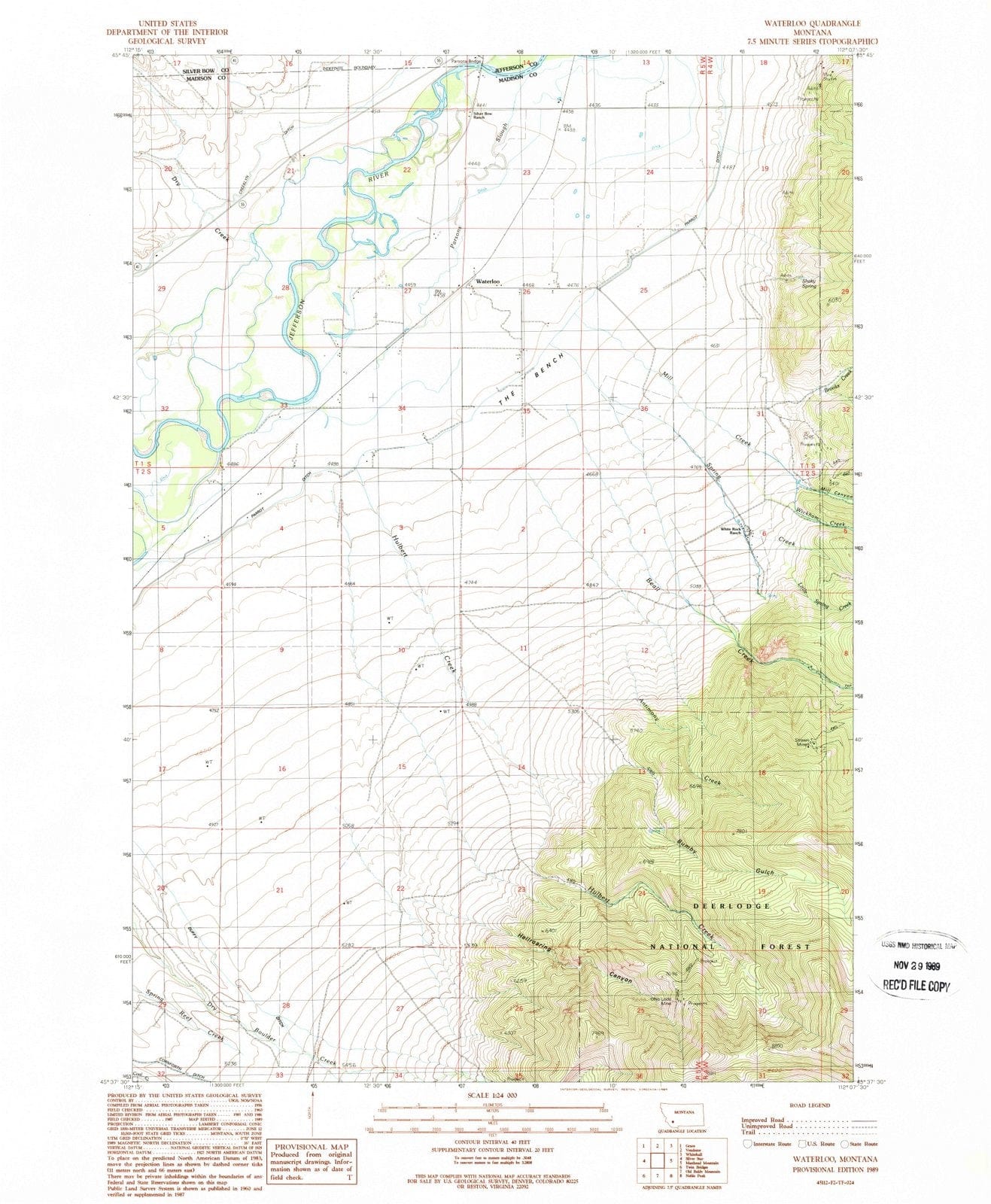 1989 Waterloo, MT - Montana - USGS Topographic Map