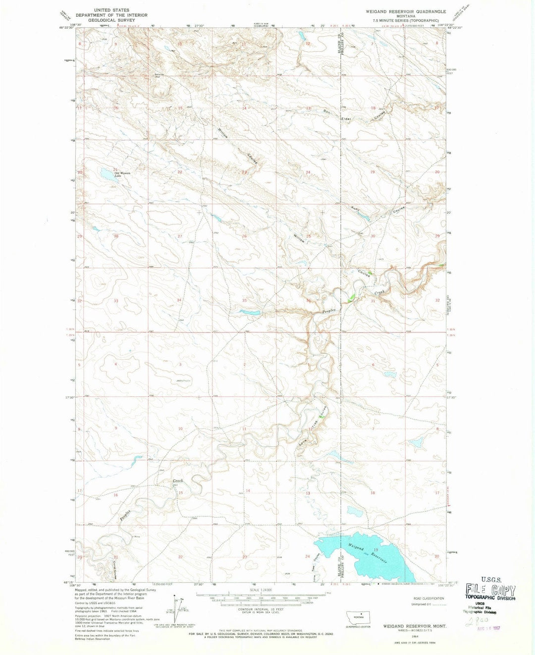 1964 Weigand Reservoir, MT - Montana - USGS Topographic Map