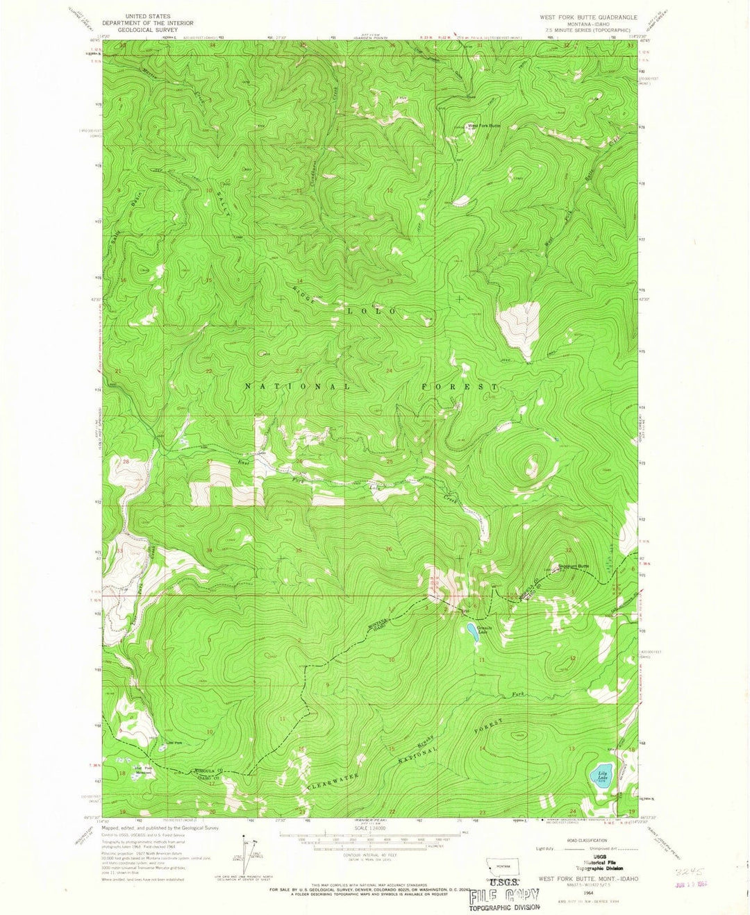 1964 West Fork Butte, MT - Montana - USGS Topographic Map