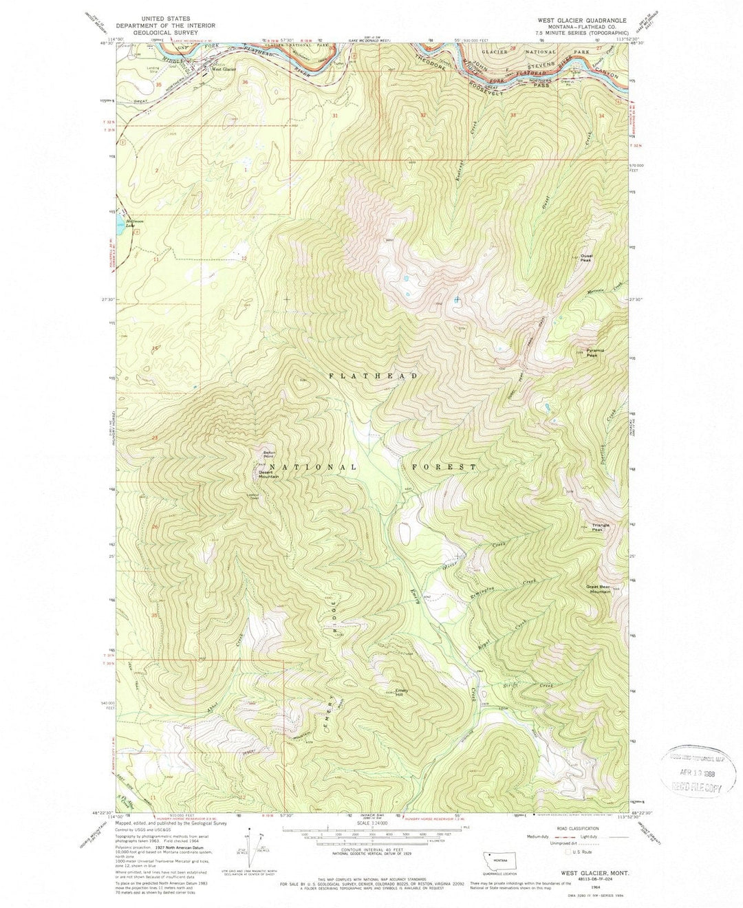 1964 West Glacier, MT - Montana - USGS Topographic Map