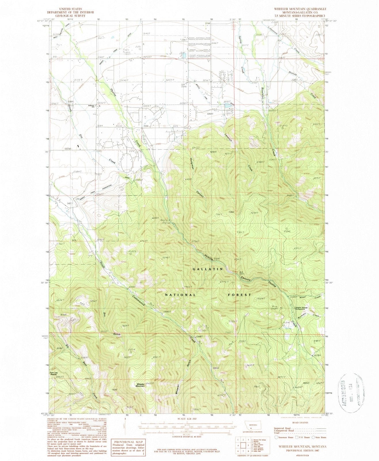 1987 Wheeler Mountain, MT - Montana - USGS Topographic Map
