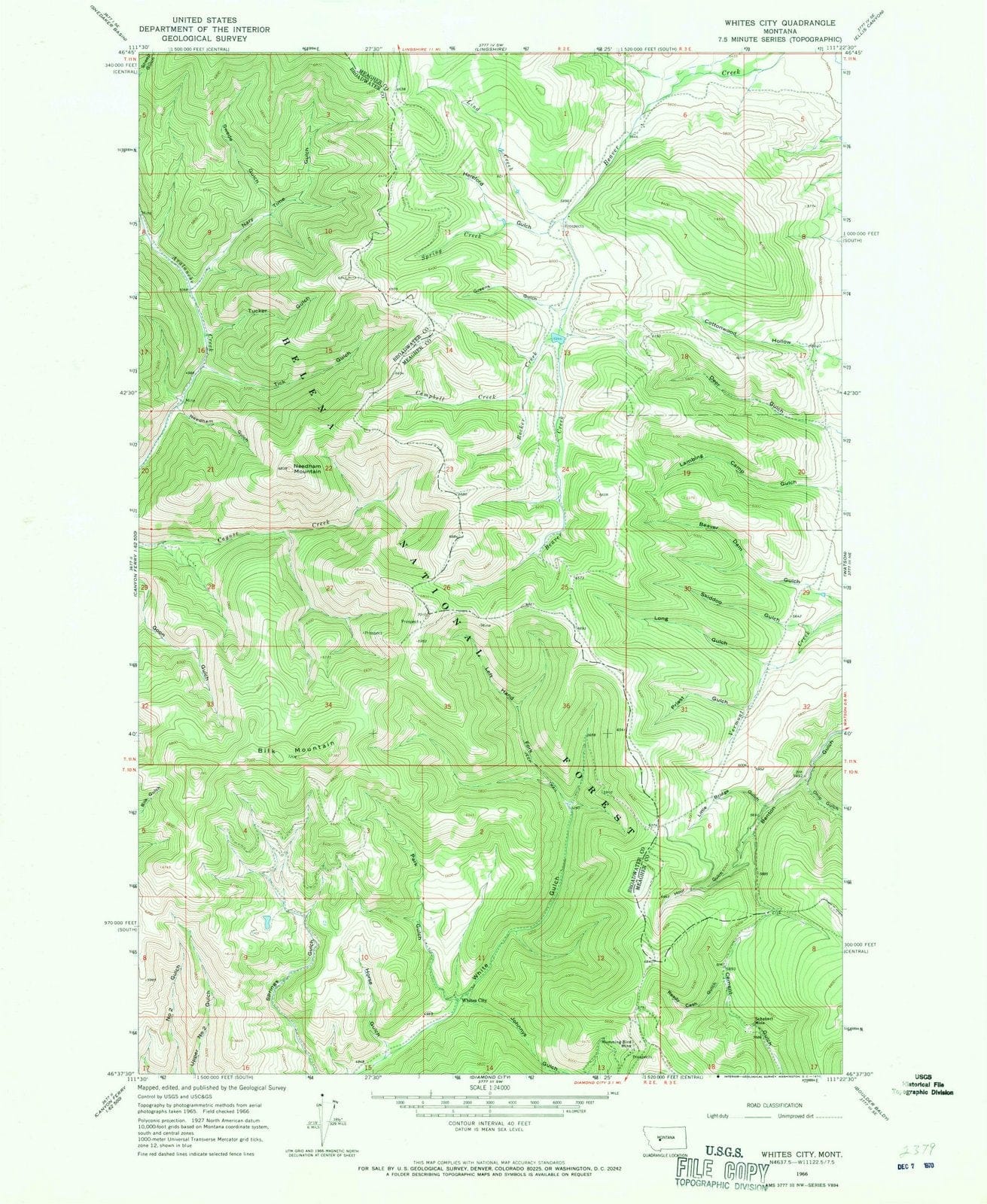 1966 Whites City, MT - Montana - USGS Topographic Map