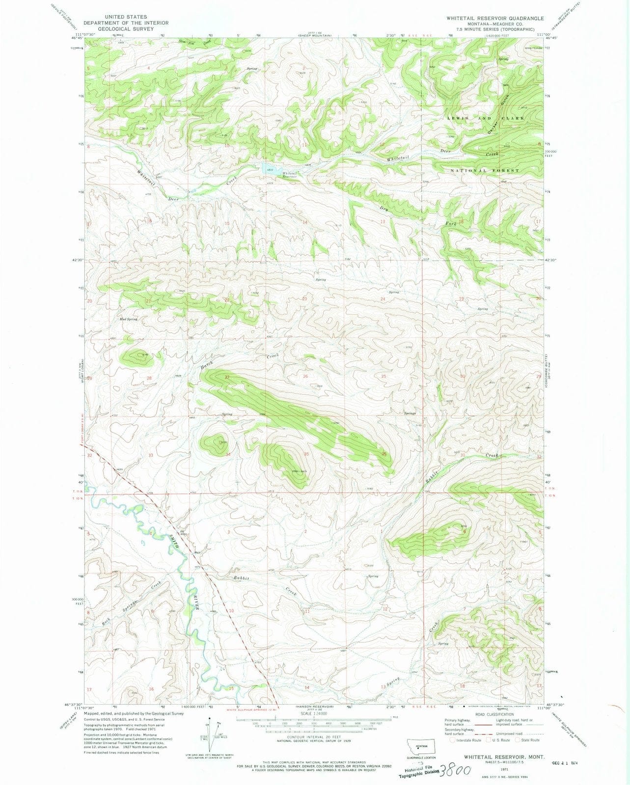 1971 Whitetail Reservoir, MT - Montana - USGS Topographic Map
