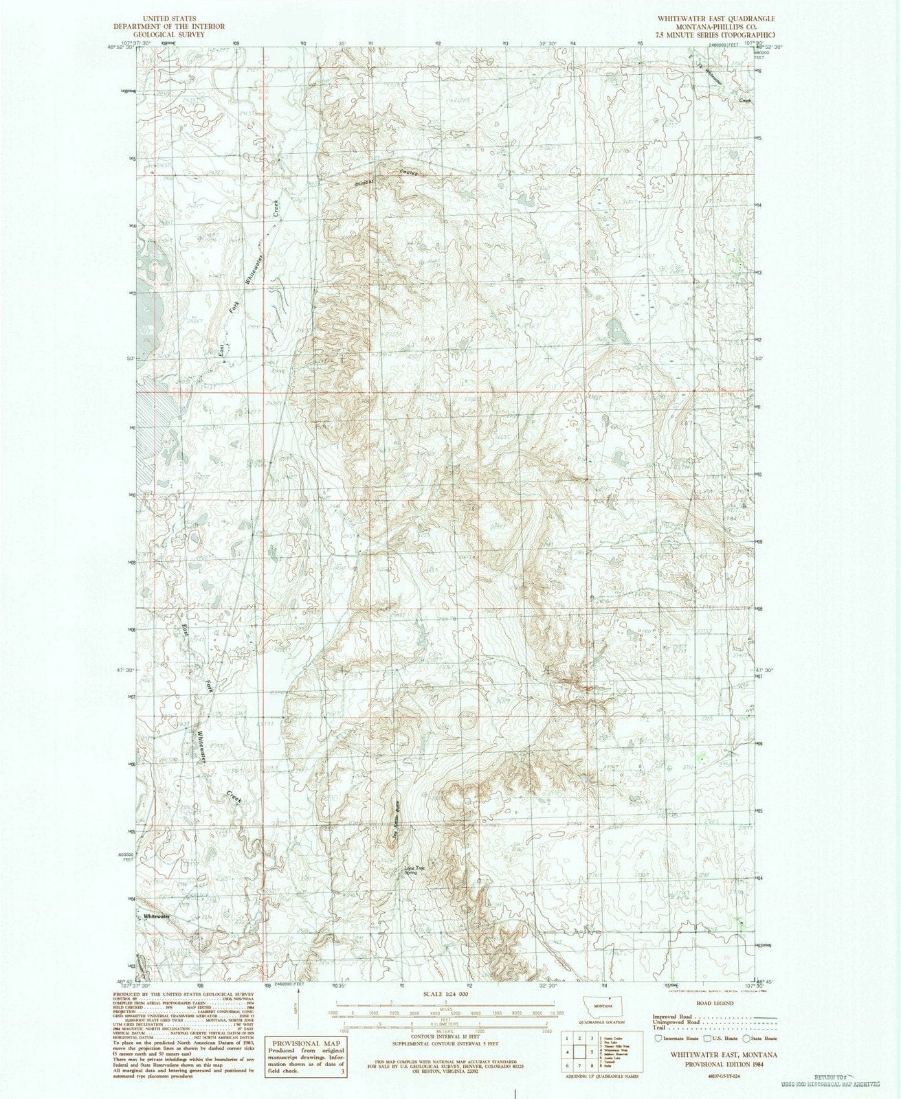 1984 Whitewater, MT - Montana - USGS Topographic Map