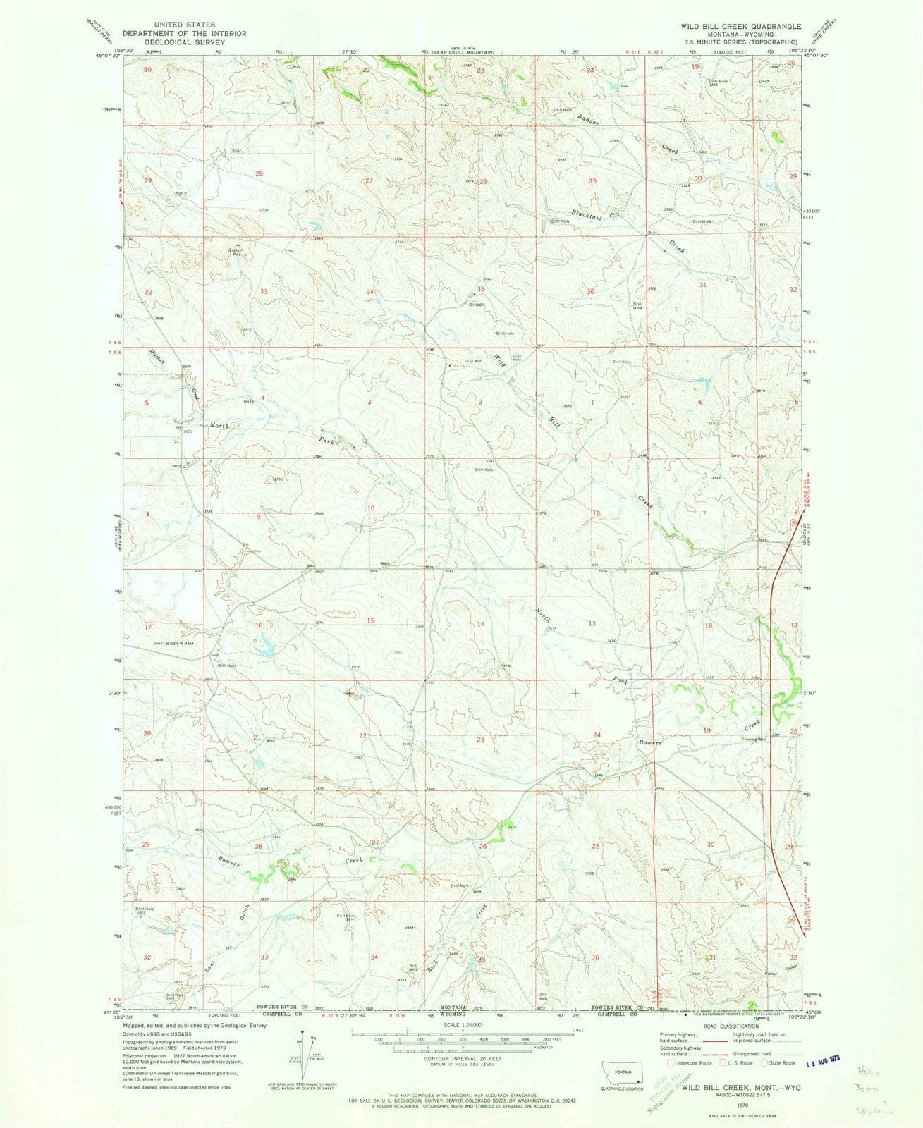 1970 Wild Bill Creek, MT - Montana - USGS Topographic Map