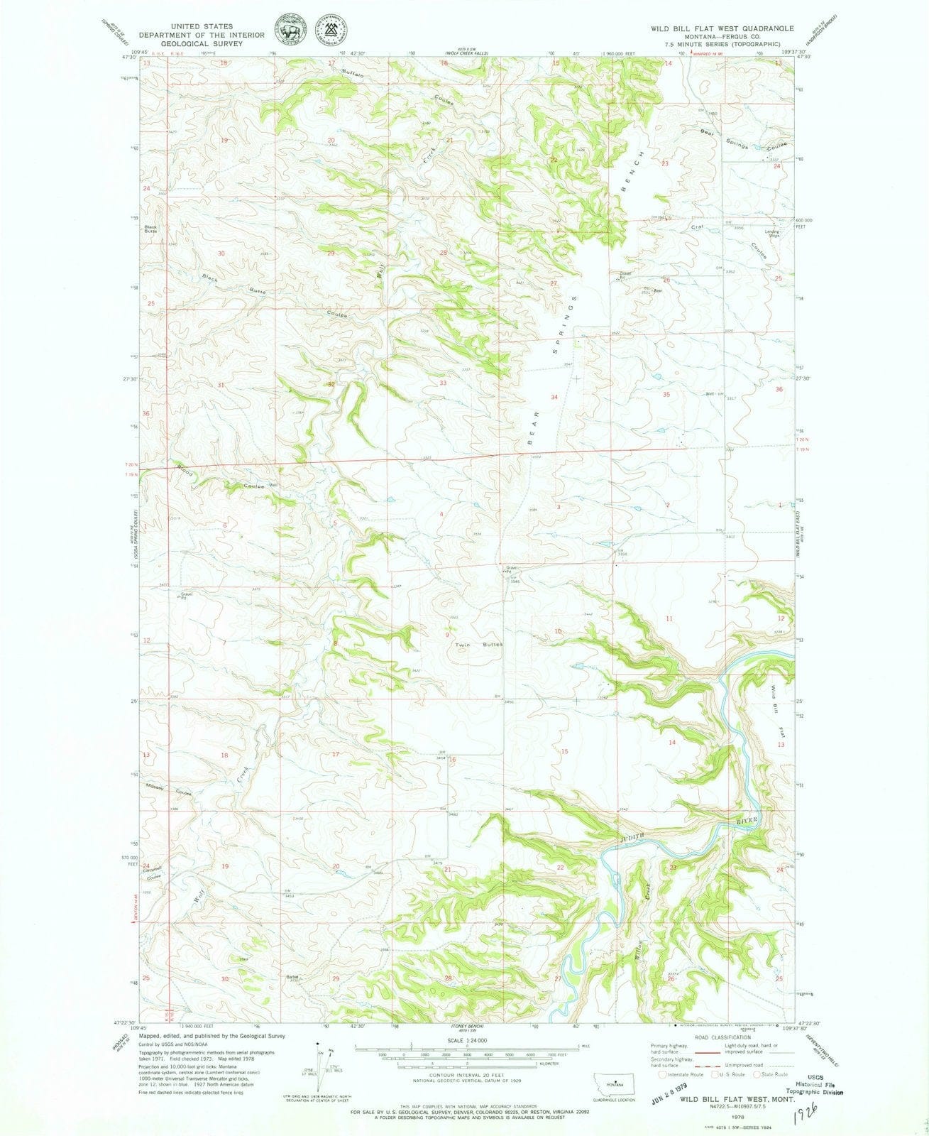 1978 Wild Bill Flat West, MT - Montana - USGS Topographic Map