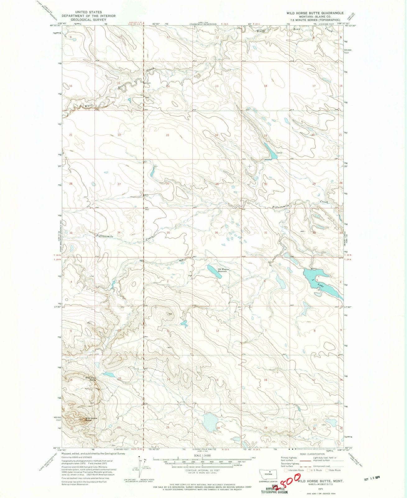 1971 Wild Horse Butte, MT - Montana - USGS Topographic Map