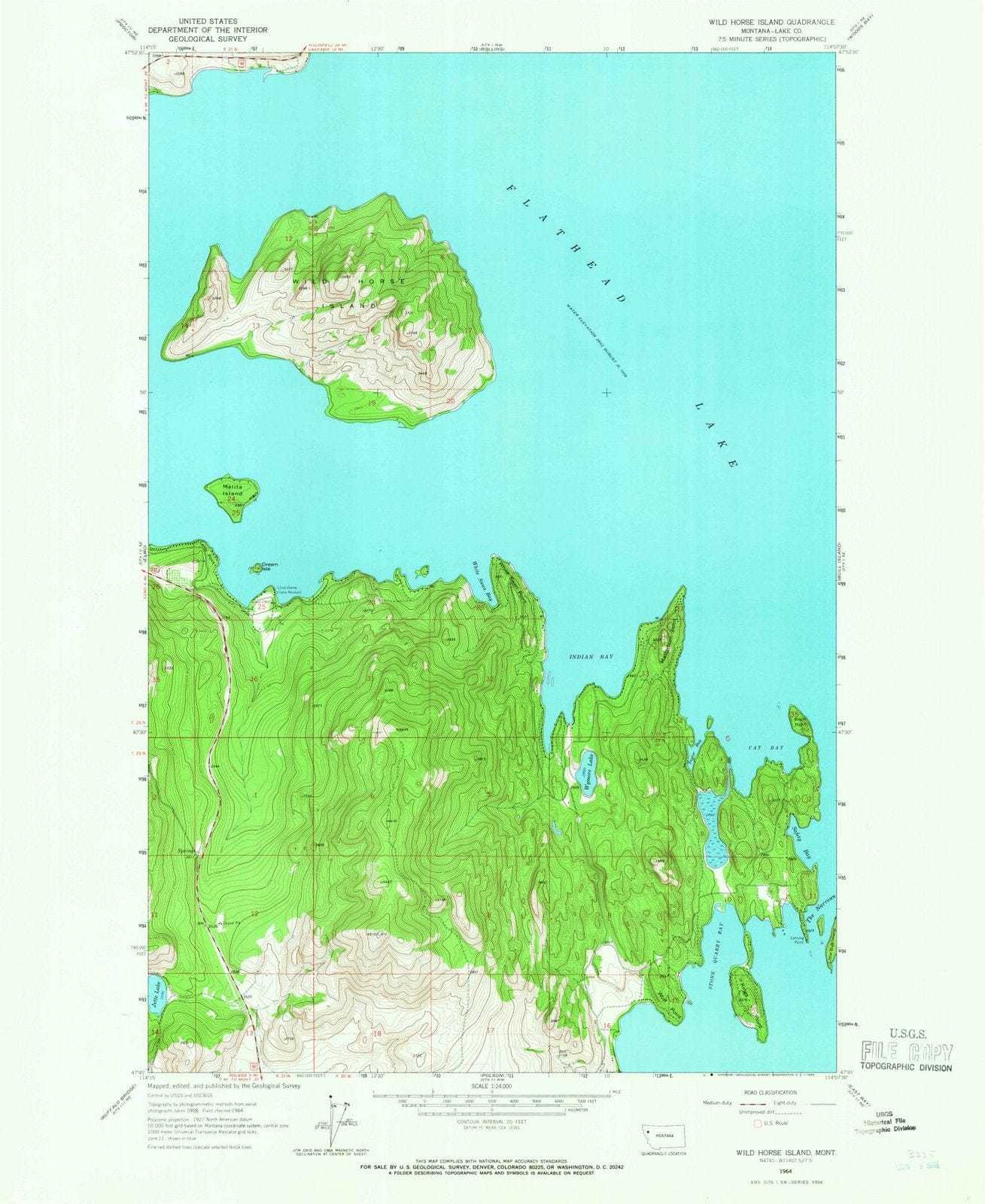 1964 Wild Horse Island, MT - Montana - USGS Topographic Map