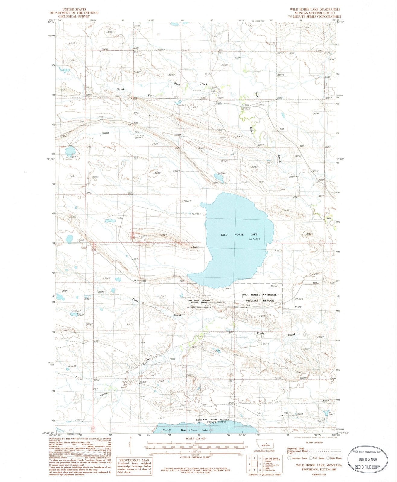 1986 Wild Horse Lake, MT - Montana - USGS Topographic Map