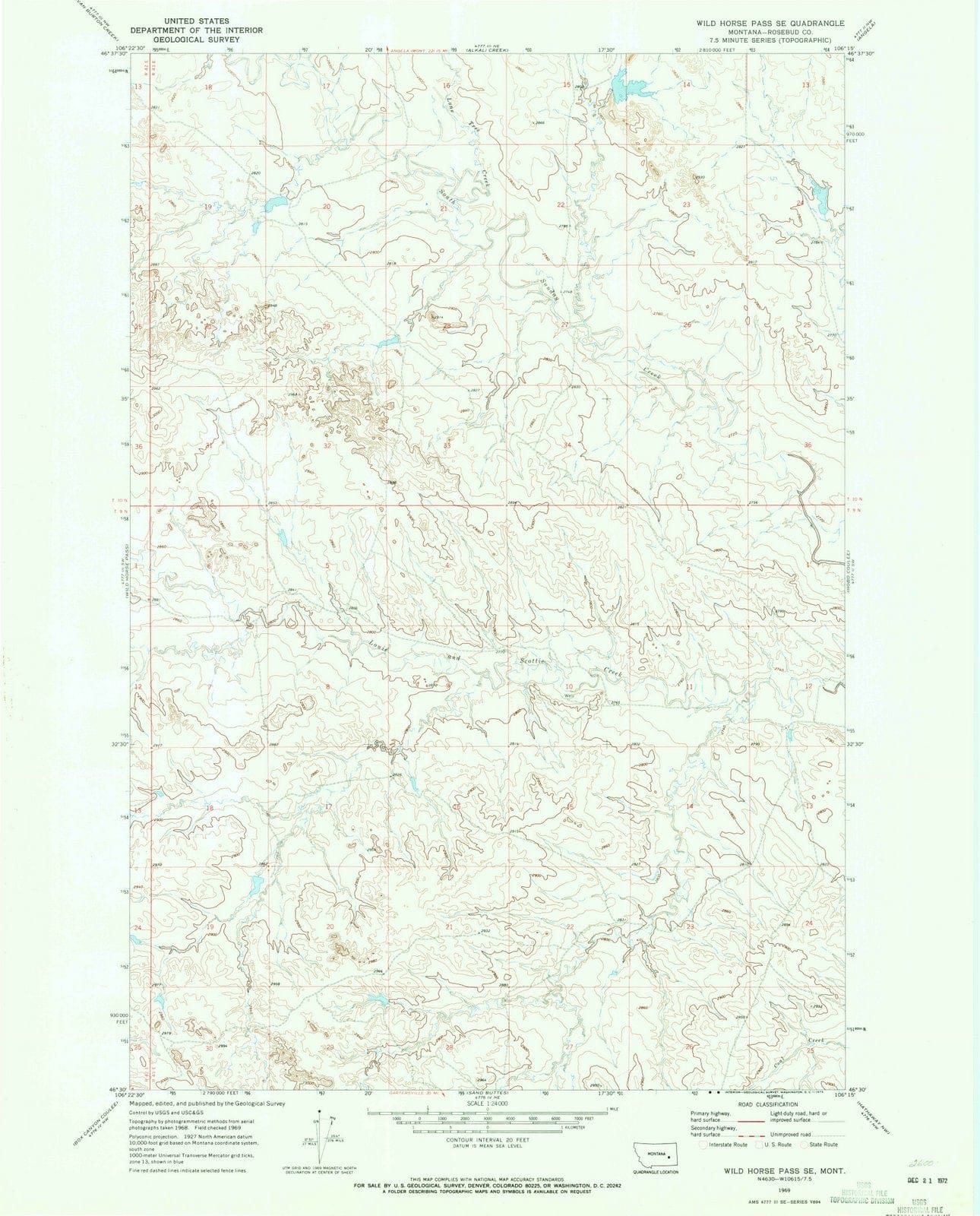 1969 Wild Horse Pass, MT - Montana - USGS Topographic Map