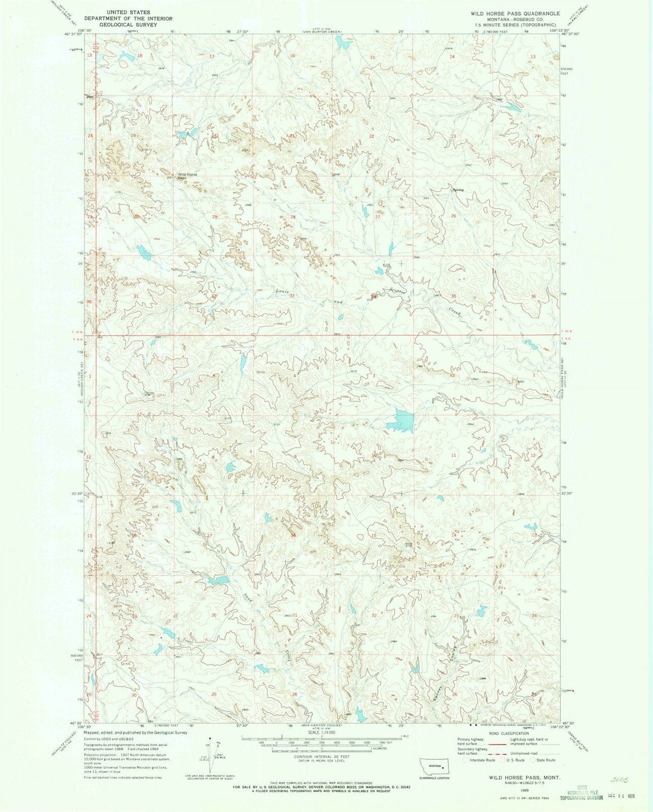 1969 Wild Horse Pass, MT - Montana - USGS Topographic Map v2