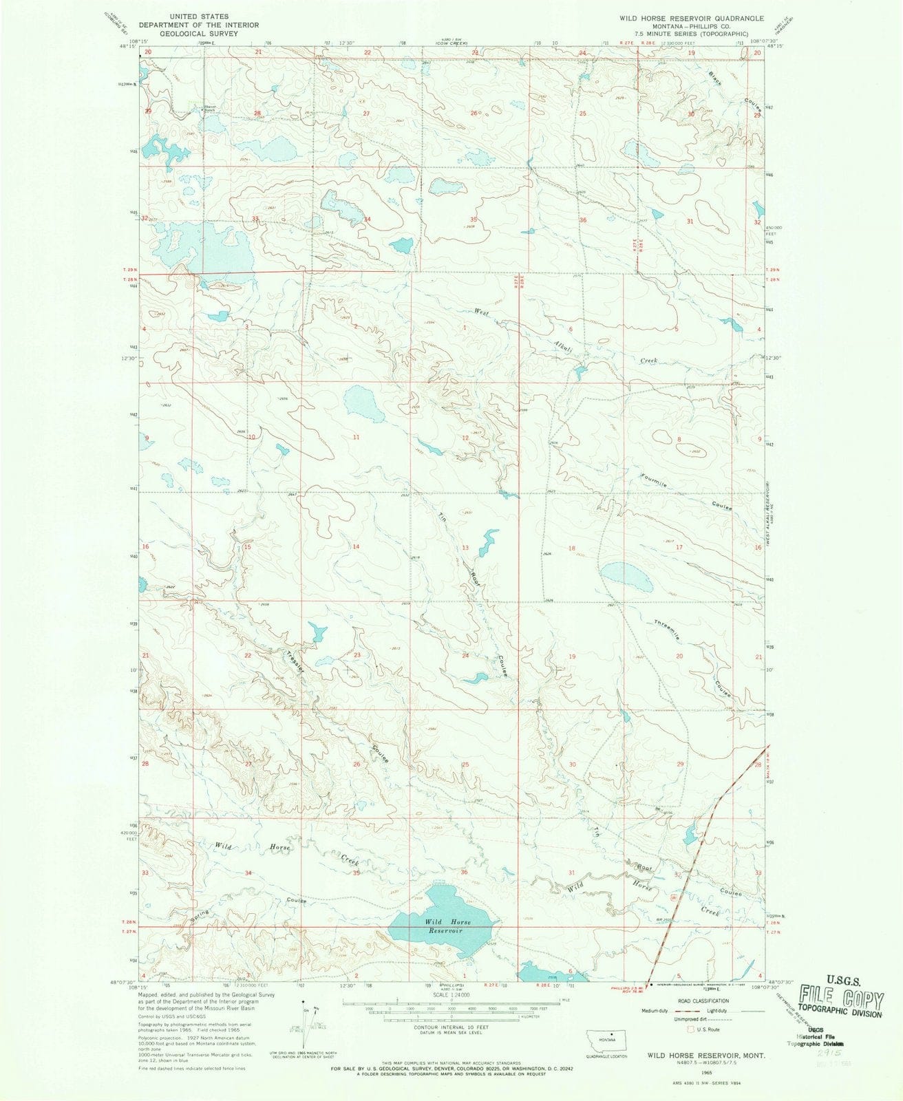 1965 Wild Horse Reservoir, MT - Montana - USGS Topographic Map