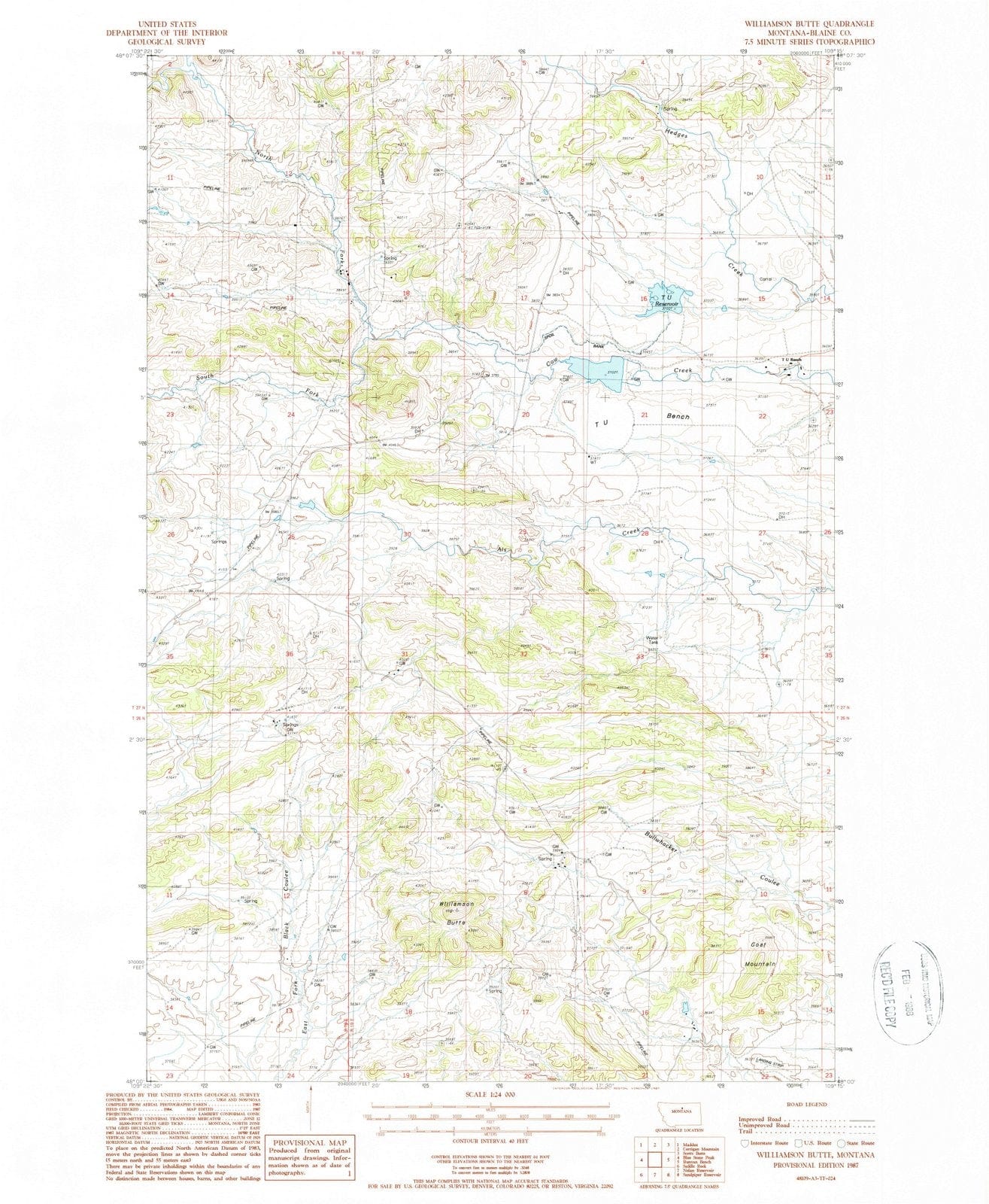 1987 Williamson Butte, MT - Montana - USGS Topographic Map